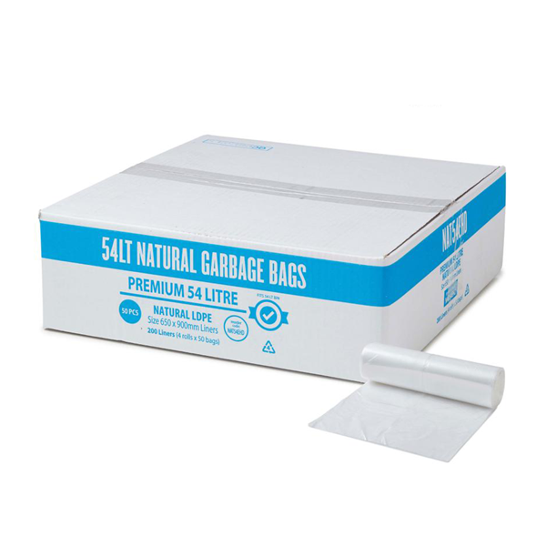 Premium Clear 54Lt Extra Heavy Duty Trash Bags - Strong Leak-Proof Garbage Liners for Kitchen, Bathroom & Office Waste Disposal