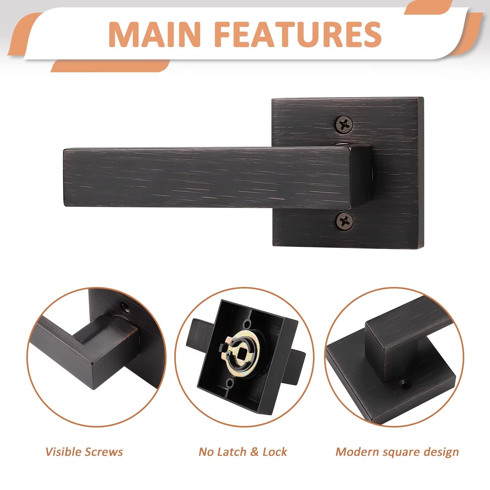 10 Pack Dummy Lever Door Handles - Slim Square Non-Turning Single Side Pull Only for Closet & French Doors - Oil Rubbed Bronze Finish - Modern Contemporary Design - Perfect for Half-Dummy Applications in Bedrooms, Bathrooms & Cabinets
