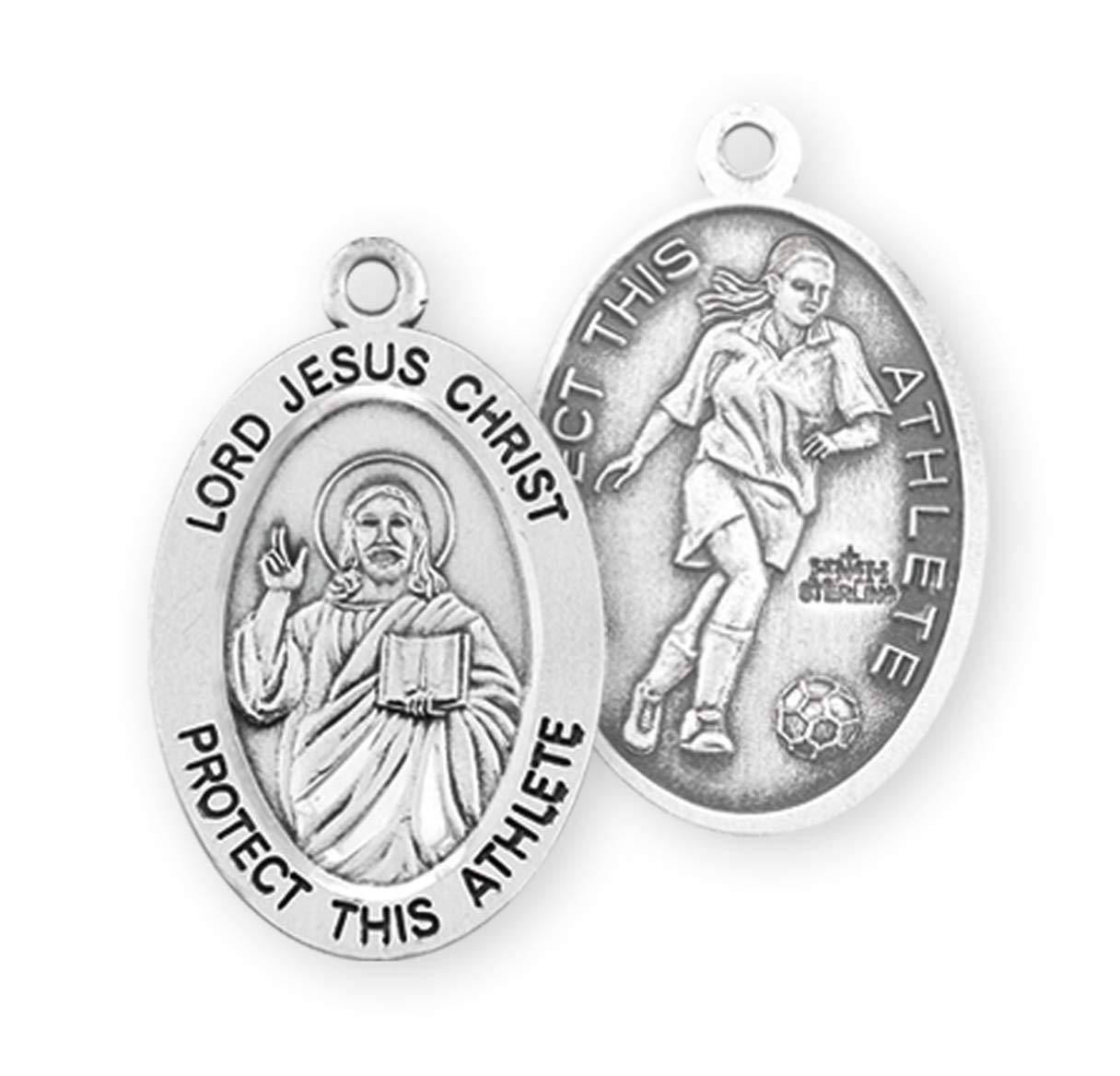 Lord Jesus Christ Sterling Silver Oval Medal for Female Soccer Athletes - Perfect Gift for Christian Sports Lovers & Team Motivation