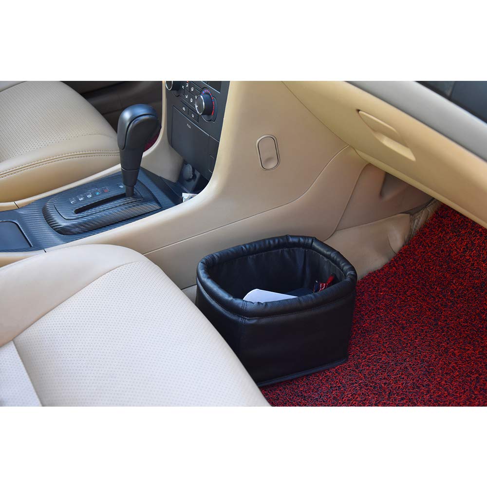 Premium Leather Car Trash Can with Lid - Luxury Leakproof Vehicle Garbage Bin for Cars, Trucks & SUVs (Black) - Perfect for Road Trips, Commuting & Keeping Your Car Clean