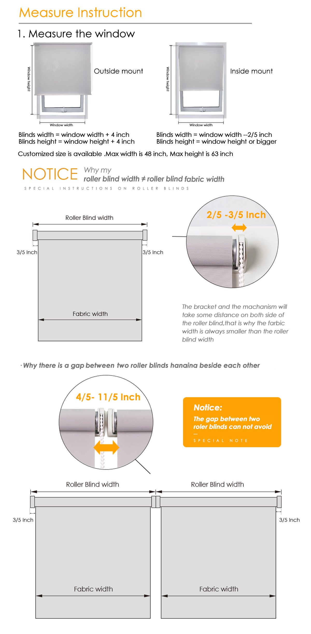 SCHRLING Blackout Roller Shades - Thermal Insulated No Drill Room Darkening Window Blinds, Custom Size 36