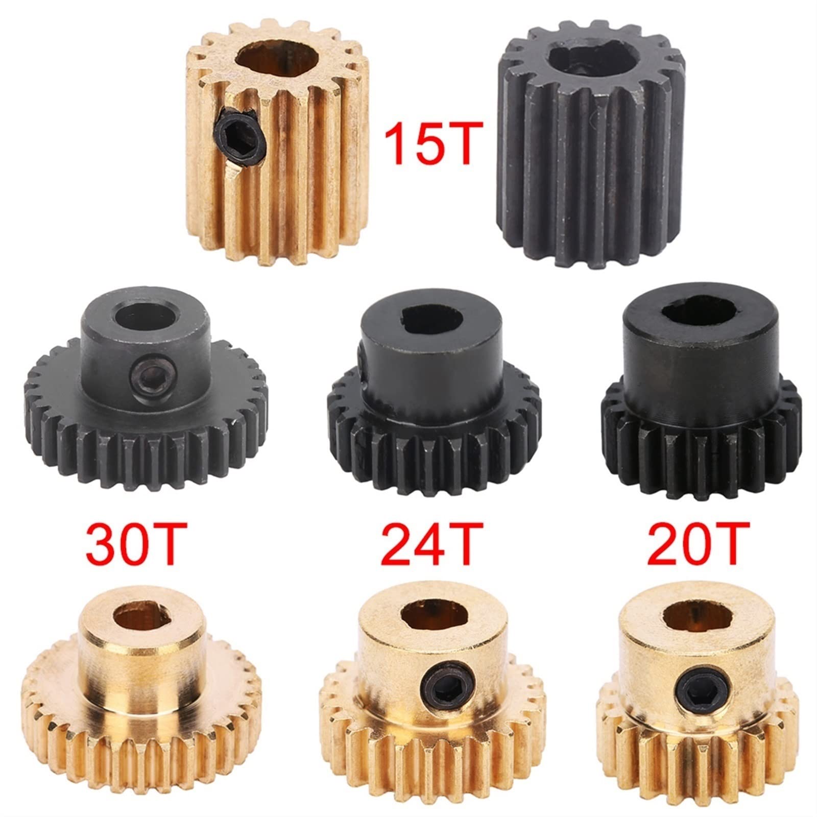 Brass Miter Gears 1pc - 0.8 Module 15T 20T 24T 30T Steel Pinion Spur Gear with 6mm Inner Hole - Perfect for RC Cars, Robotics, and DIY Steering Mechanisms (24 Teeth, Brass)