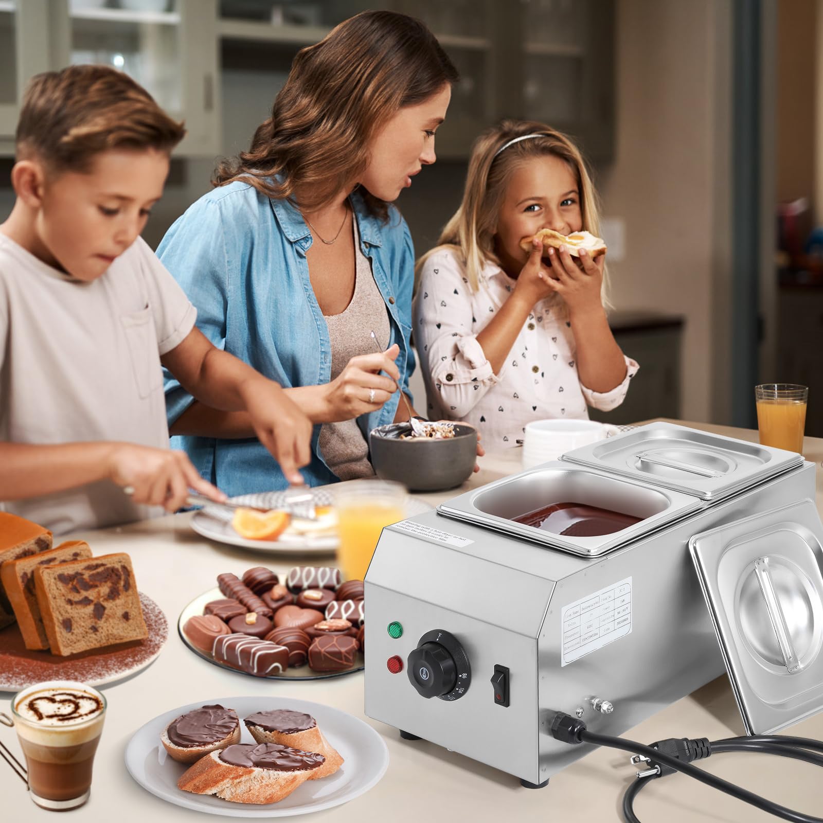 Dyna-Living 2-Tank Commercial Chocolate Melting Pot - 1000W Electric Chocolate Tempering Machine & Warmer for Milk, Coffee, Cheese - Perfect for Bakeries, Candy Shops & Home Chocolate Making