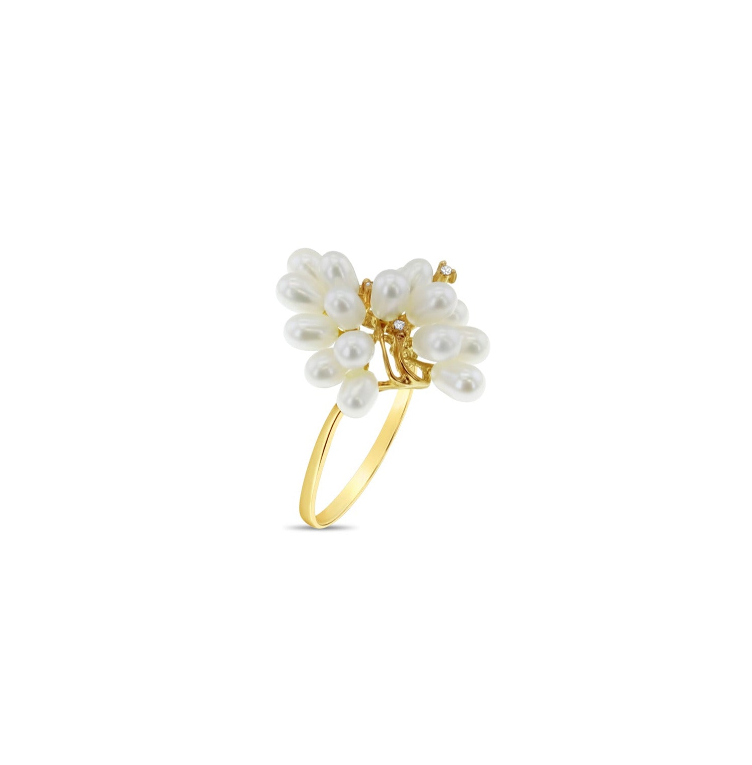14K Yellow Gold Freshwater Pearl Cluster Cocktail Ring for Women - Elegant Statement Jewelry for Parties, Weddings & Special Occasions