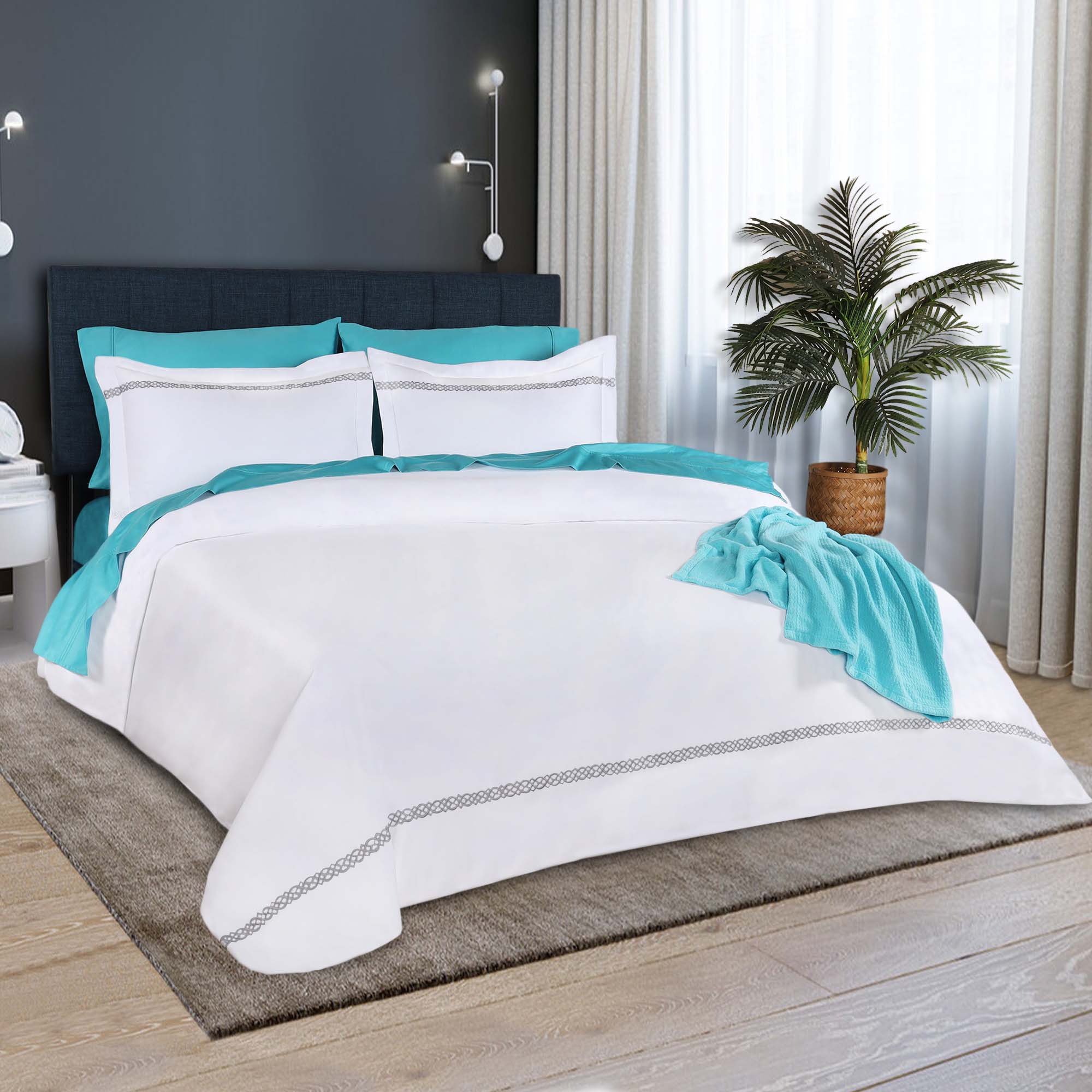 Luxury 1000 Thread Count Egyptian Cotton Embroidered Duvet Cover Set - King Size Bedding for Hotel & Home Decor