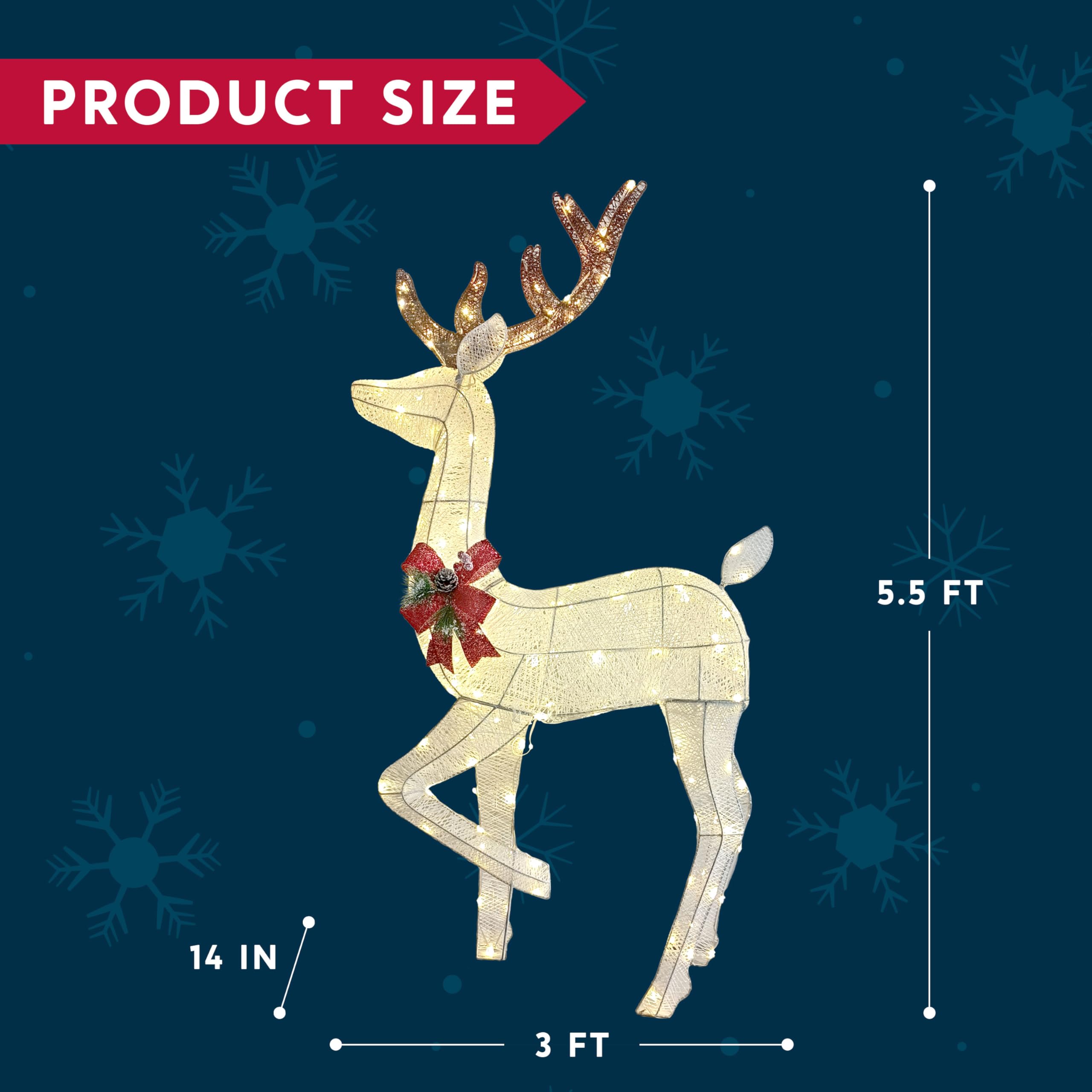 Joiedomi 150 LED Reindeer Christmas Decorations - Outdoor Lighted Xmas Deer Yard Decor for Garden, Lawn, Holiday Party & Winter Festival (Warm White)