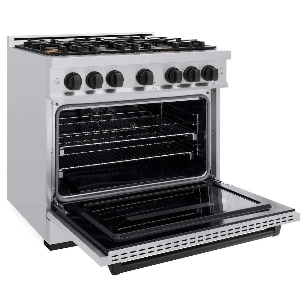 ZLINE Autograph Edition 36 Inch 5.2 Cu Ft Classic Gas Range with 6 Burner Cooktop & Convection Gas Oven - Stainless Steel with Matte Black Accents (CGRZ 36 MB) - Perfect for Modern Kitchens, Home Chefs & Entertaining