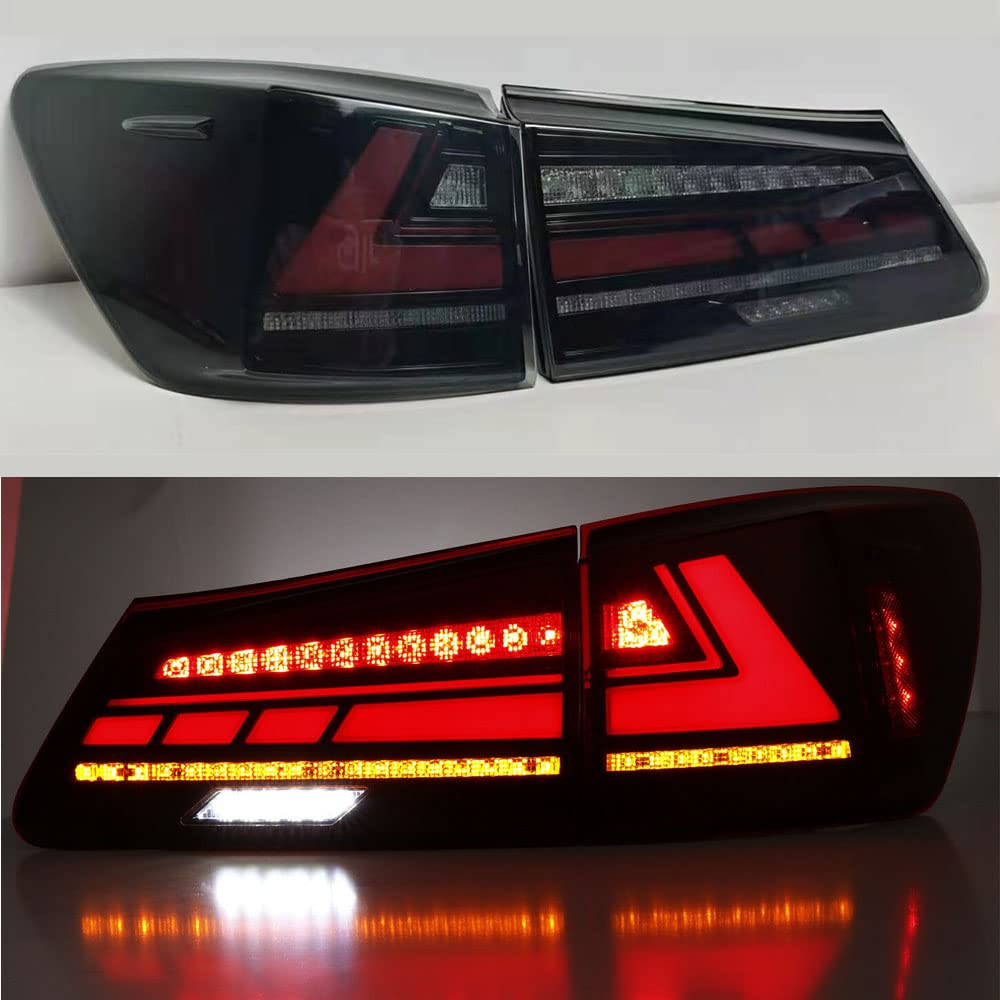 HCMOTIONZ LED Tail Lights Assembly for 2006-2013 Lexus IS250 IS350 ISF Sedan - Plug-and-Play Taillamp with Startup Animation, DRL & Reverse Lights - Direct Replacement for OEM - Perfect for Night Driving & Car Customization