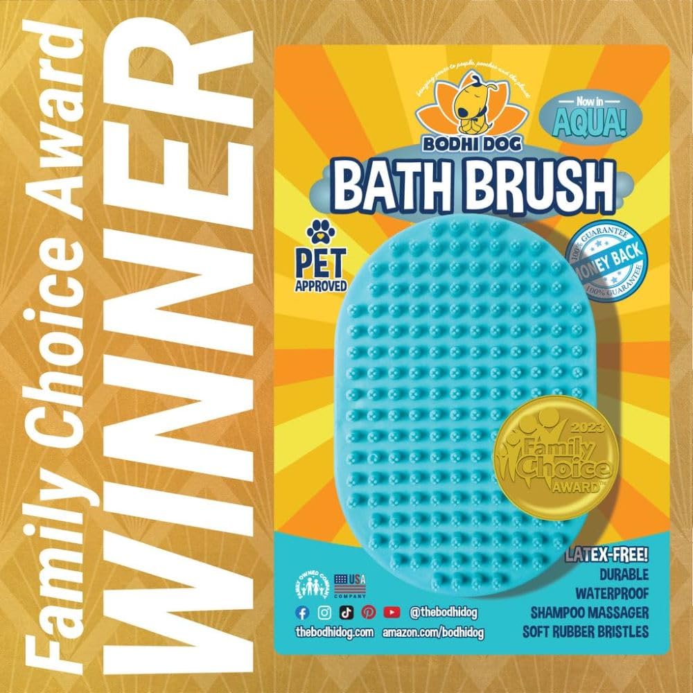 Bodhi Dog Shampoo Brush - Premium Pet Grooming Brush for Dogs & Cats - Bath Massage Brush for Long & Short Hair - Waterproof Shower Scrubber for Bathing, Cleaning & Relaxation (1 Pack, Aqua Blue) - Perfect for Home Pet Grooming, Spa Days & Veterinary Use