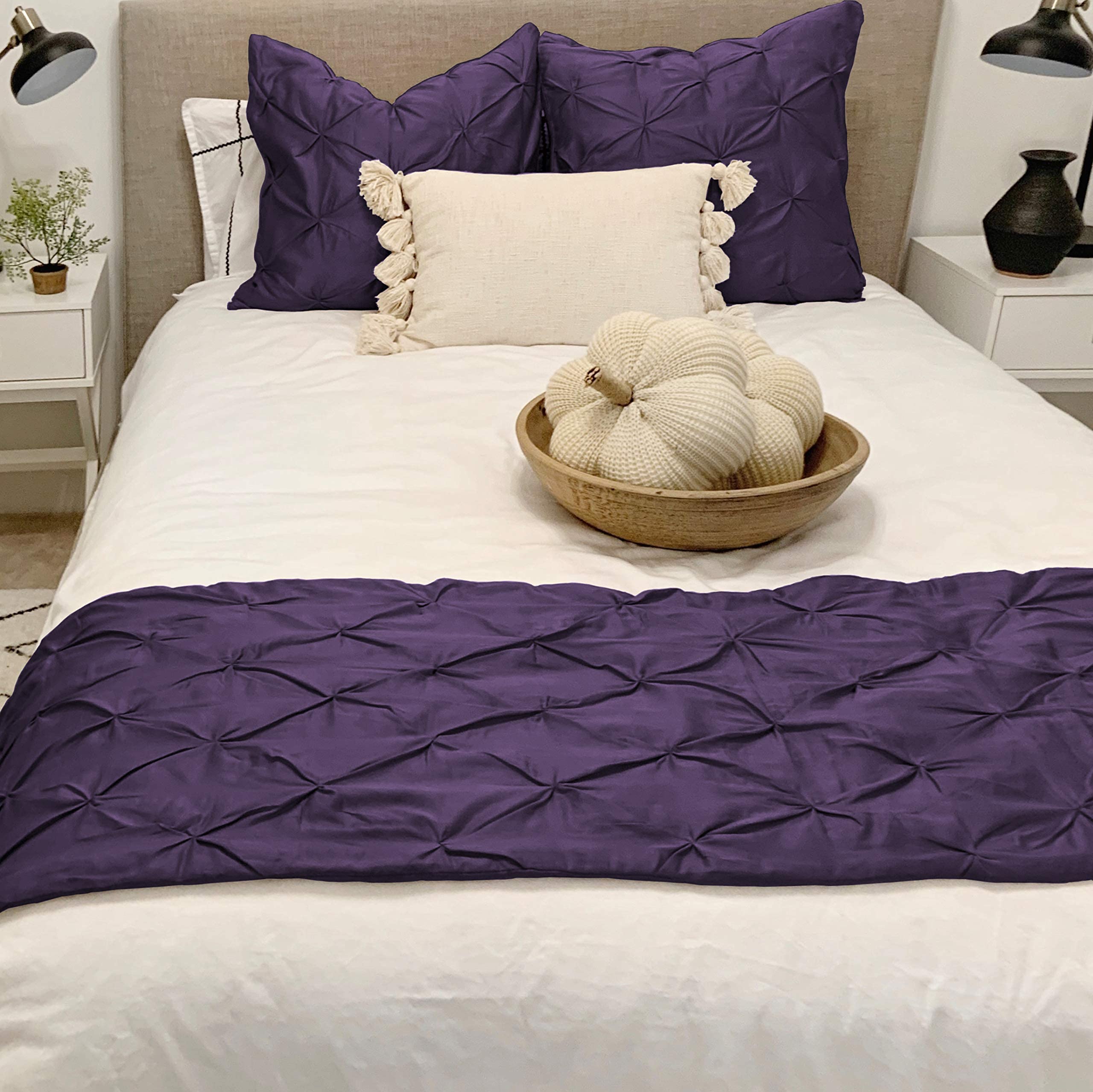 Luxury 800TC Pinch Pleated Bed Runner Set - Cal King Size (1 Runner & 2 Pillow Shams) | 100% Egyptian Cotton Hotel-Style Decorative Bed Scarf (108
