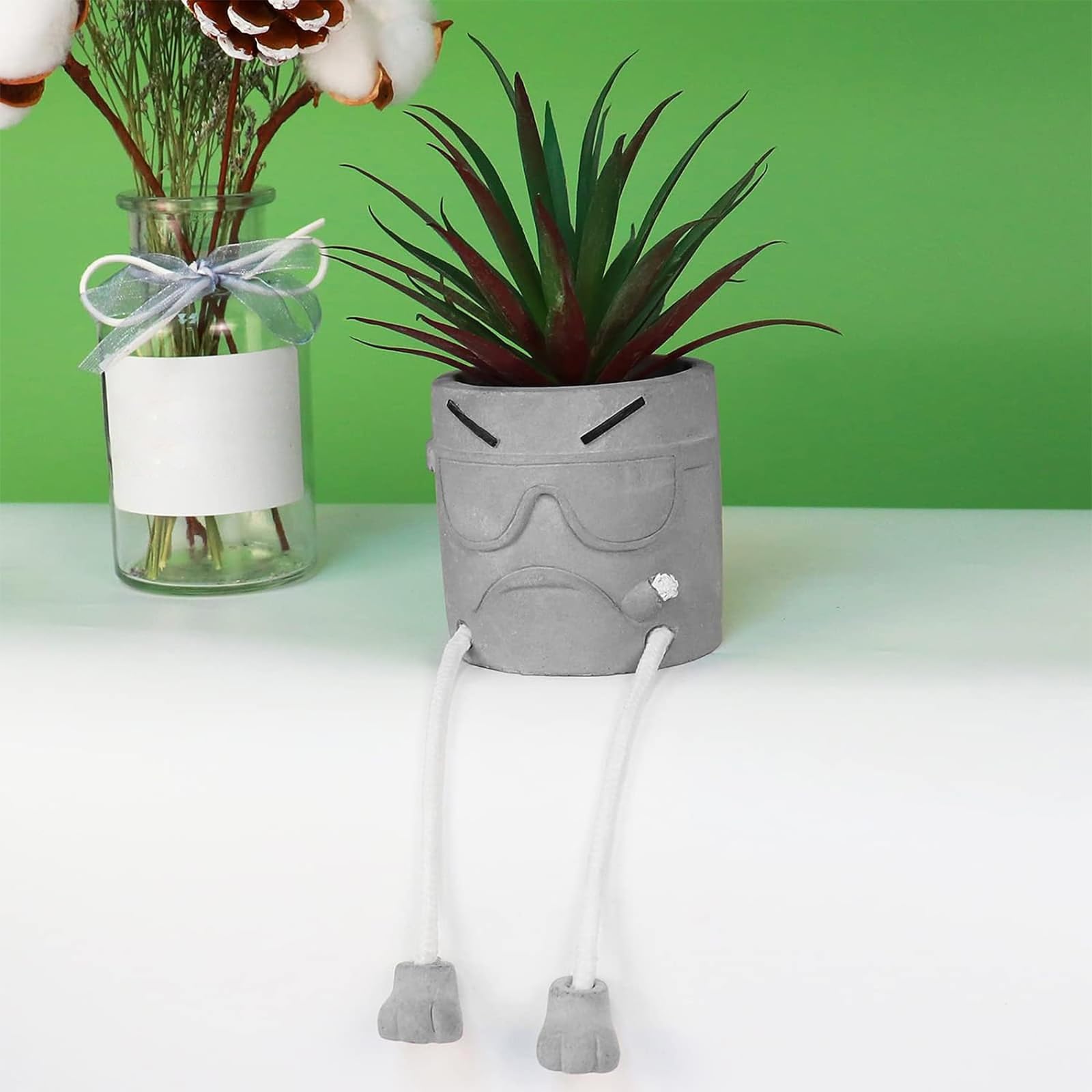 Zerzsy Artificial Succulents in Cement Pots with Hanging Leg - Mini Fake Plants for Kitchen Shelf, Bathroom Decor, Office Wall & Home Decor - Perfect for Indoor Greenery and Space-Saving Decorations