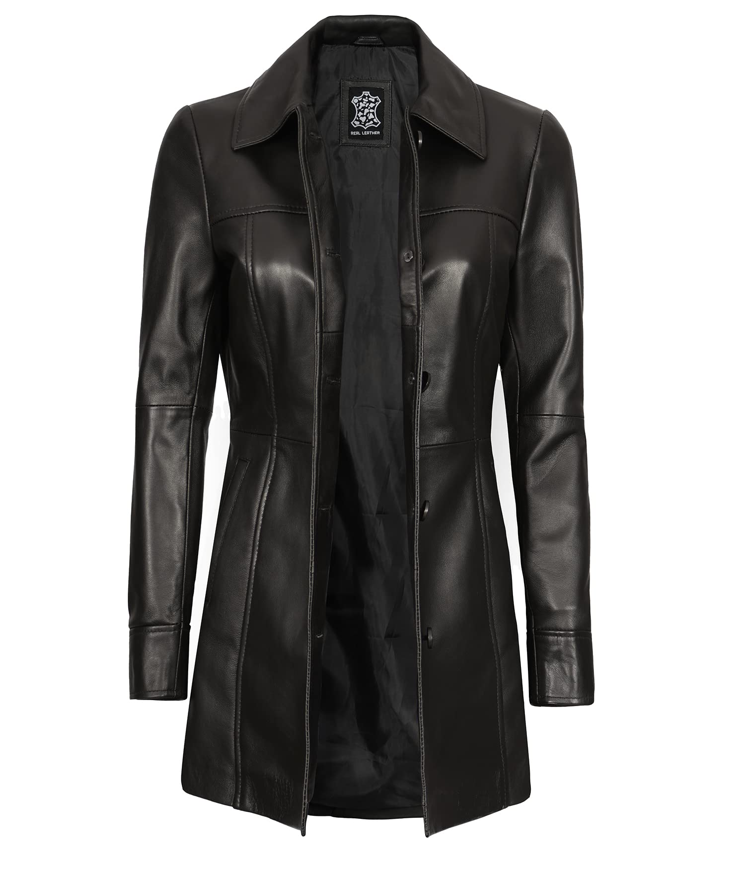 Genuine Lambskin Leather Jacket for Women - Stylish Soft Long Trench Coat - Winter Fashion Outerwear for Office & Casual Wear