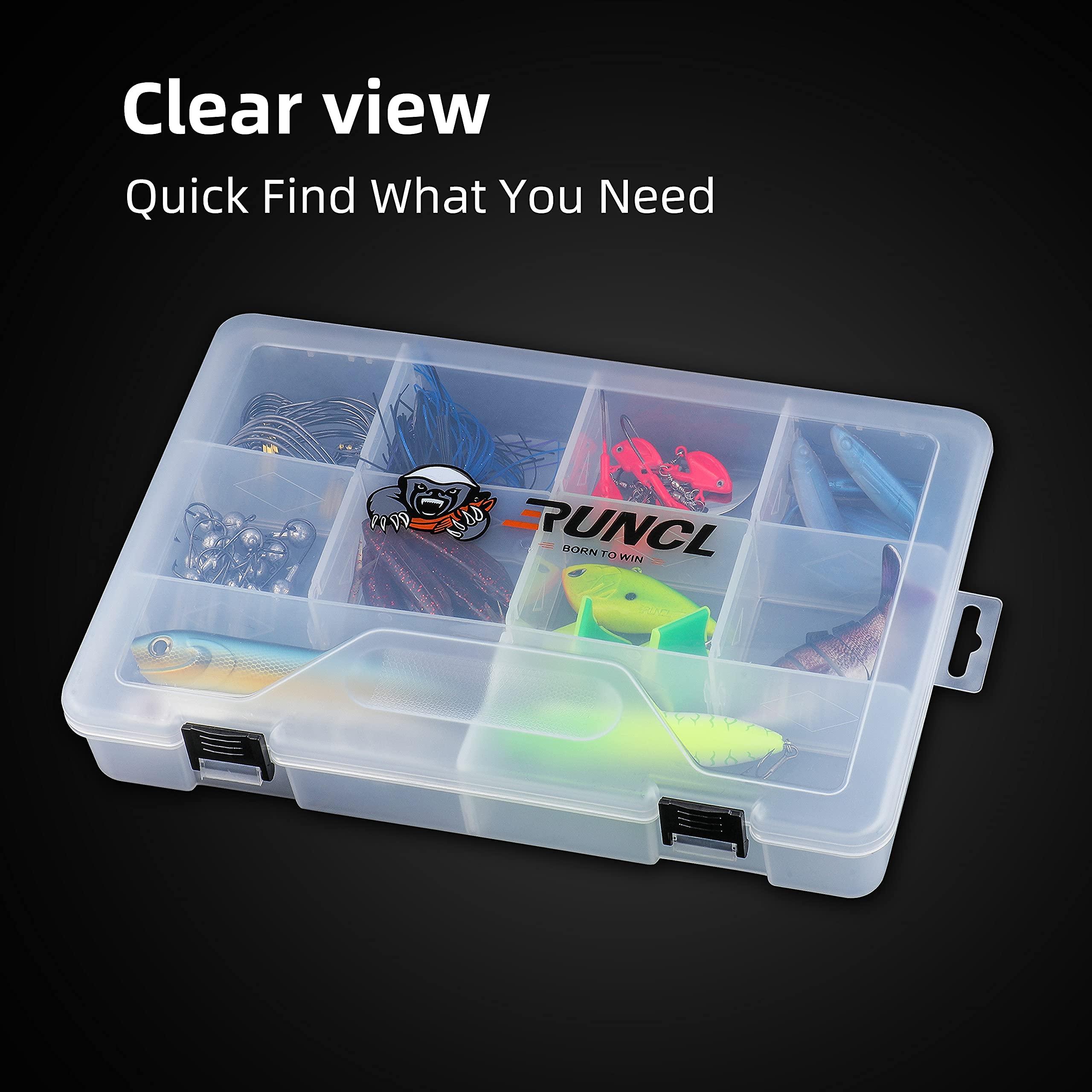 RUNCL Fishing Tackle Box Organizer - Waterproof Plastic Storage Box with Removable Dividers (3500/3600/3700 Size Options) - Clear Lure & Bait Storage Trays - Perfect for Freshwater & Saltwater Fishing Gear Organization