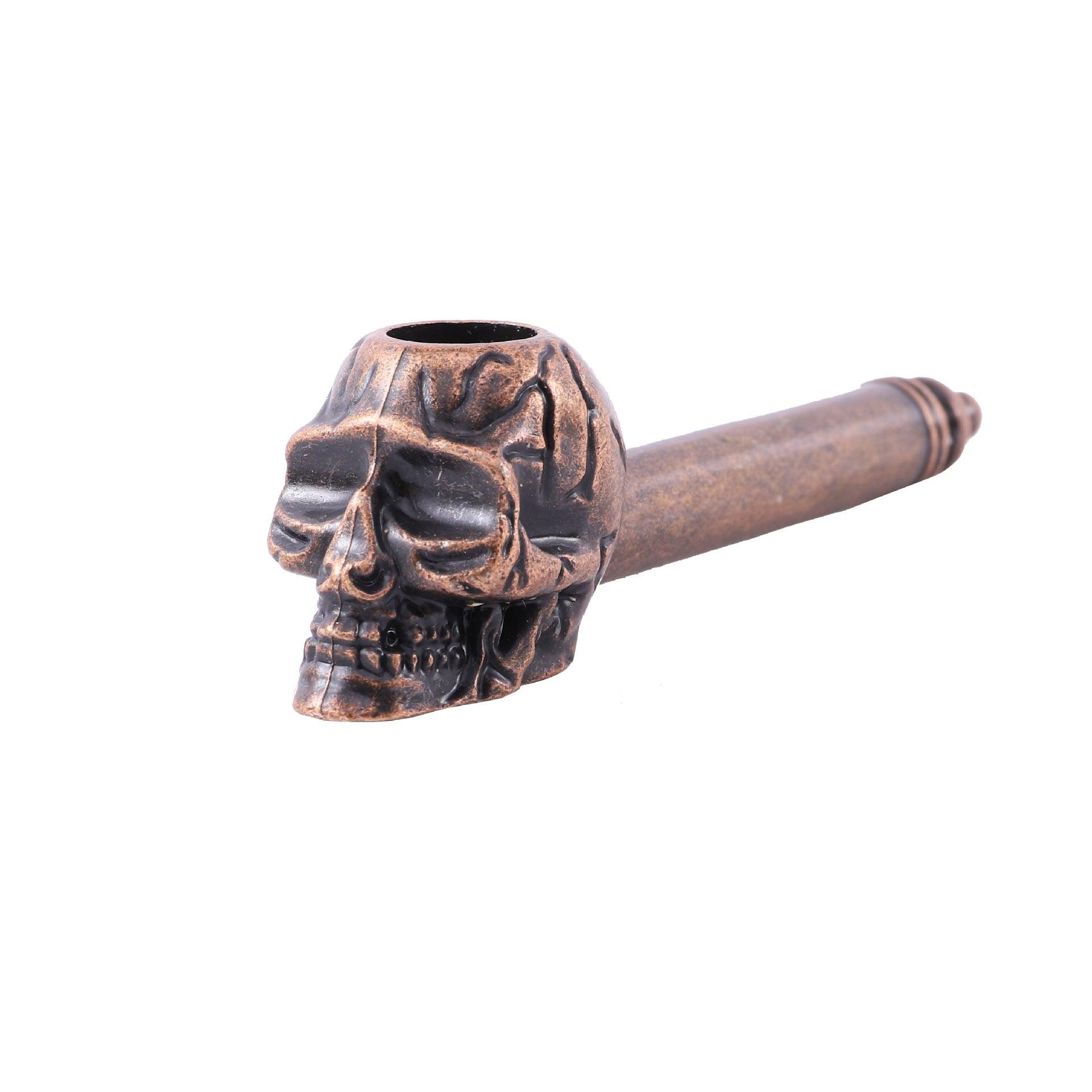 Ghost Head Skull Metal Pipe - Portable & Washable Bronze Copper Smoking Accessory for Weed, Tobacco & Herbs | Perfect for Travel, Camping & Outdoor Use