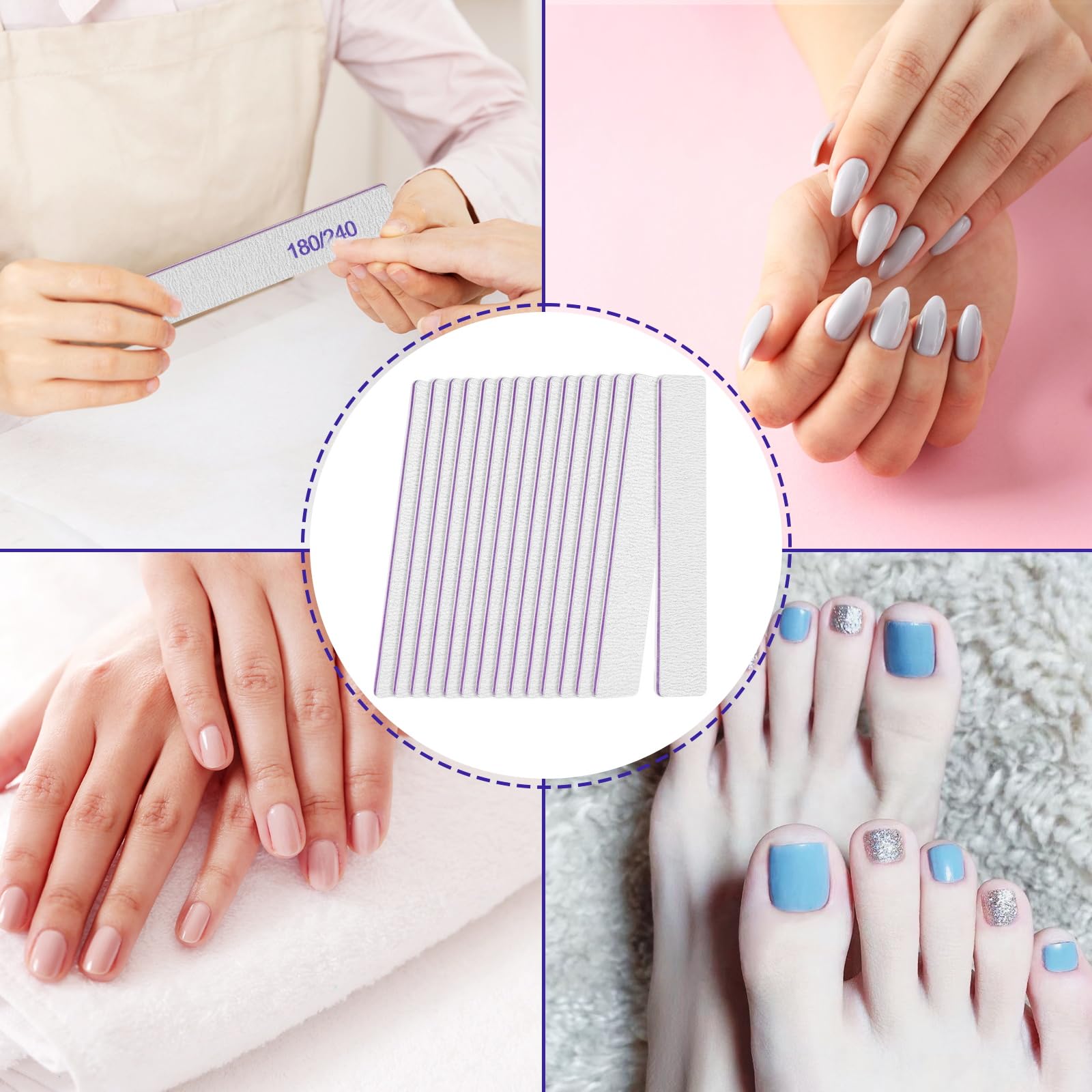 Professional 12-Pack Nail Files - 180/240 Grit Double Sided Emery Boards for Natural & Acrylic Nails - Reusable Manicure Tools for Home & Salon Use