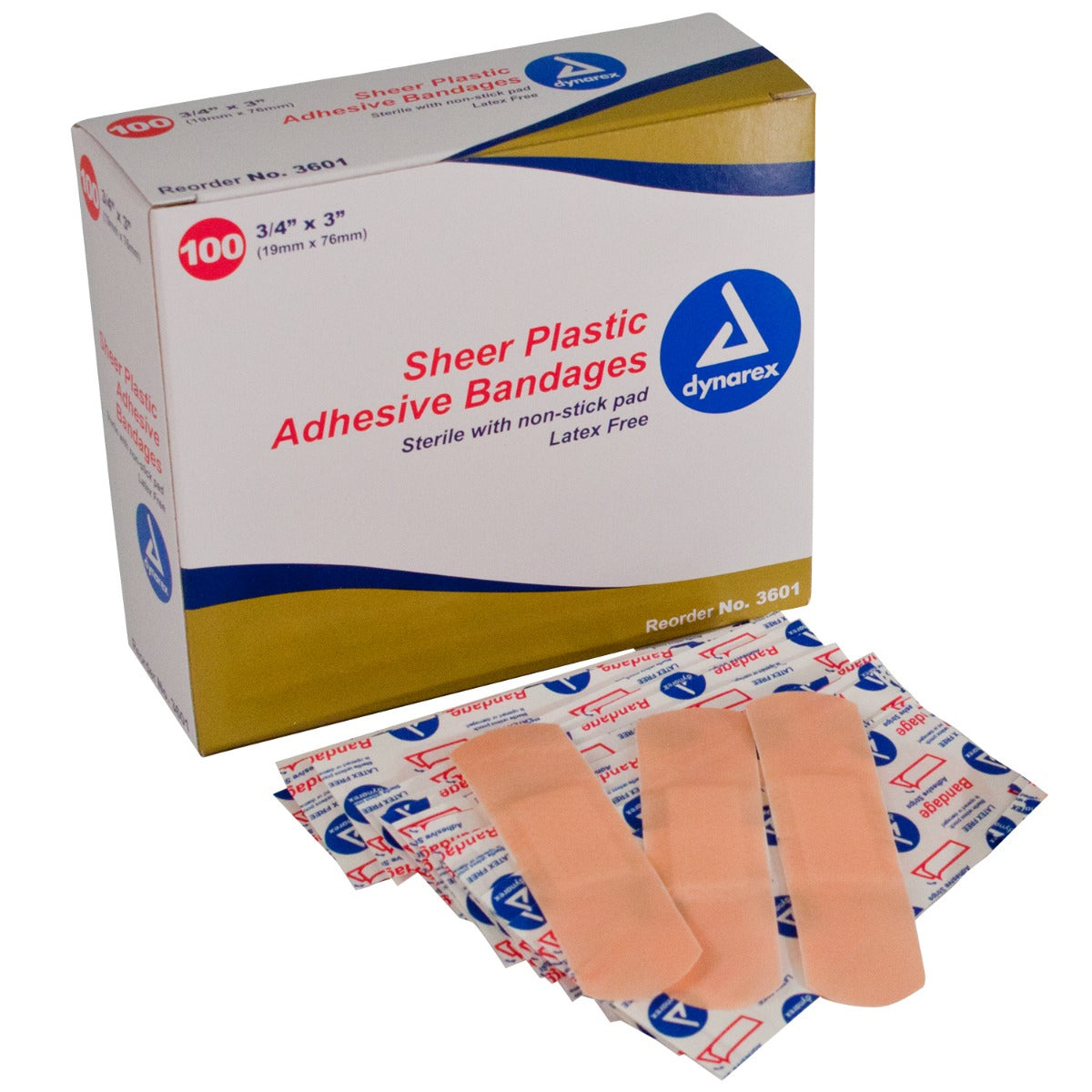 Dynarex 3601 Adhesive Plastic Strip Bandages 3/4