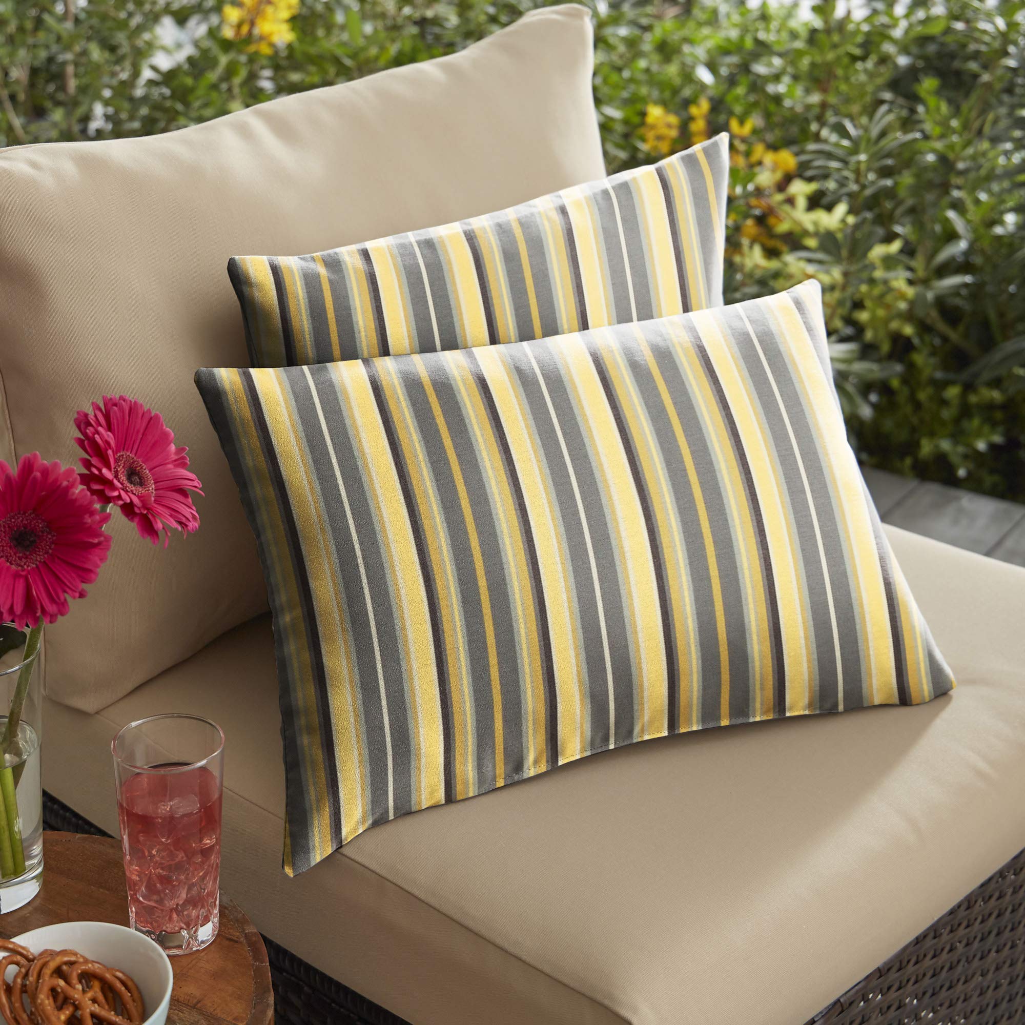 2 Pack Yellow & Gray Foster Metallic Throw Pillows - 20 Inch Indoor/Outdoor Decorative Cushions for Sofa, Bed, Patio & Porch