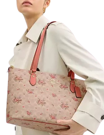 Coach Signature Canvas Floral Print Gallery Tote Bag - Perfect for Work, Travel & Everyday Use