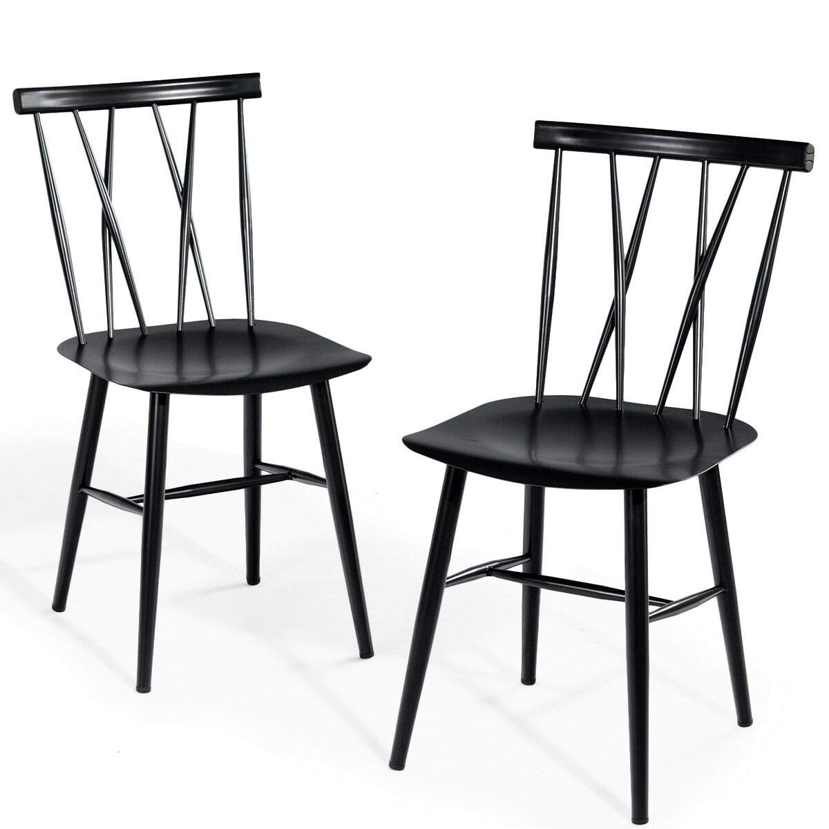 COSTWAY Dining Chair Set of 2 - Farmhouse Windsor Chairs with Spindle Back & Sturdy Metal Frame, 17'' Height Kitchen Side Chairs for Dining Room, Living Room or Restaurant Use | Perfect for Home Decor, Family Gatherings & Commercial Spaces