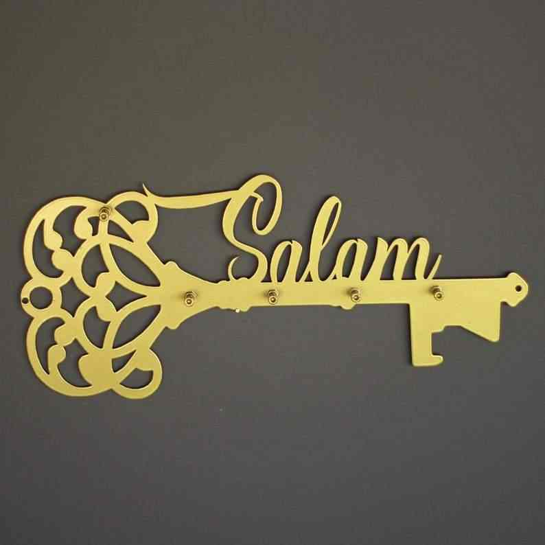 Islamic Wall Art Decor - Salam Key Holder with Latin Calligraphy - Perfect for Home, Mosque & Office Decoration