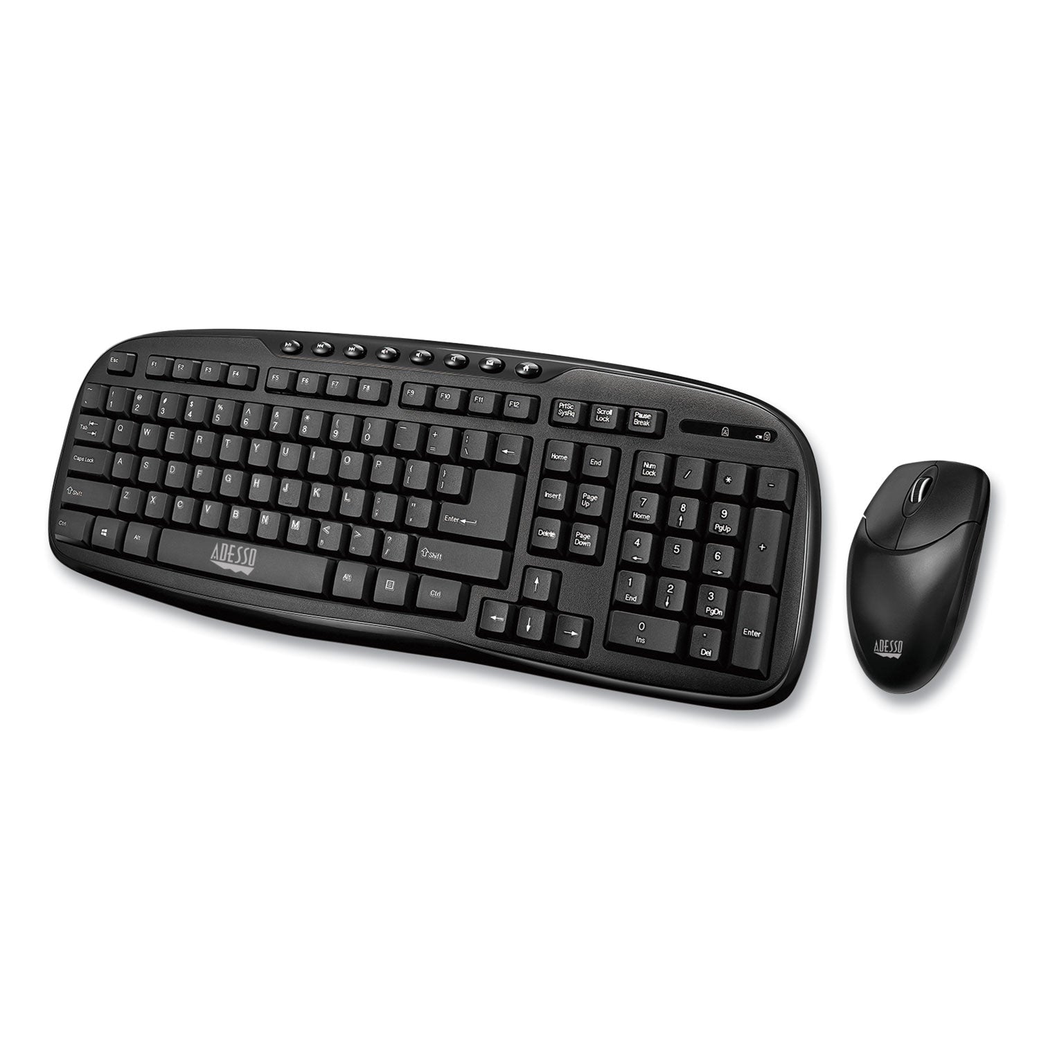 Adesso WKB1330CB Wireless Keyboard and Mouse Combo - 2.4GHz USB Receiver, 30ft Range, Ergonomic Design for Comfort Typing - Perfect for Home Office, Gaming, and Remote Work (Black)