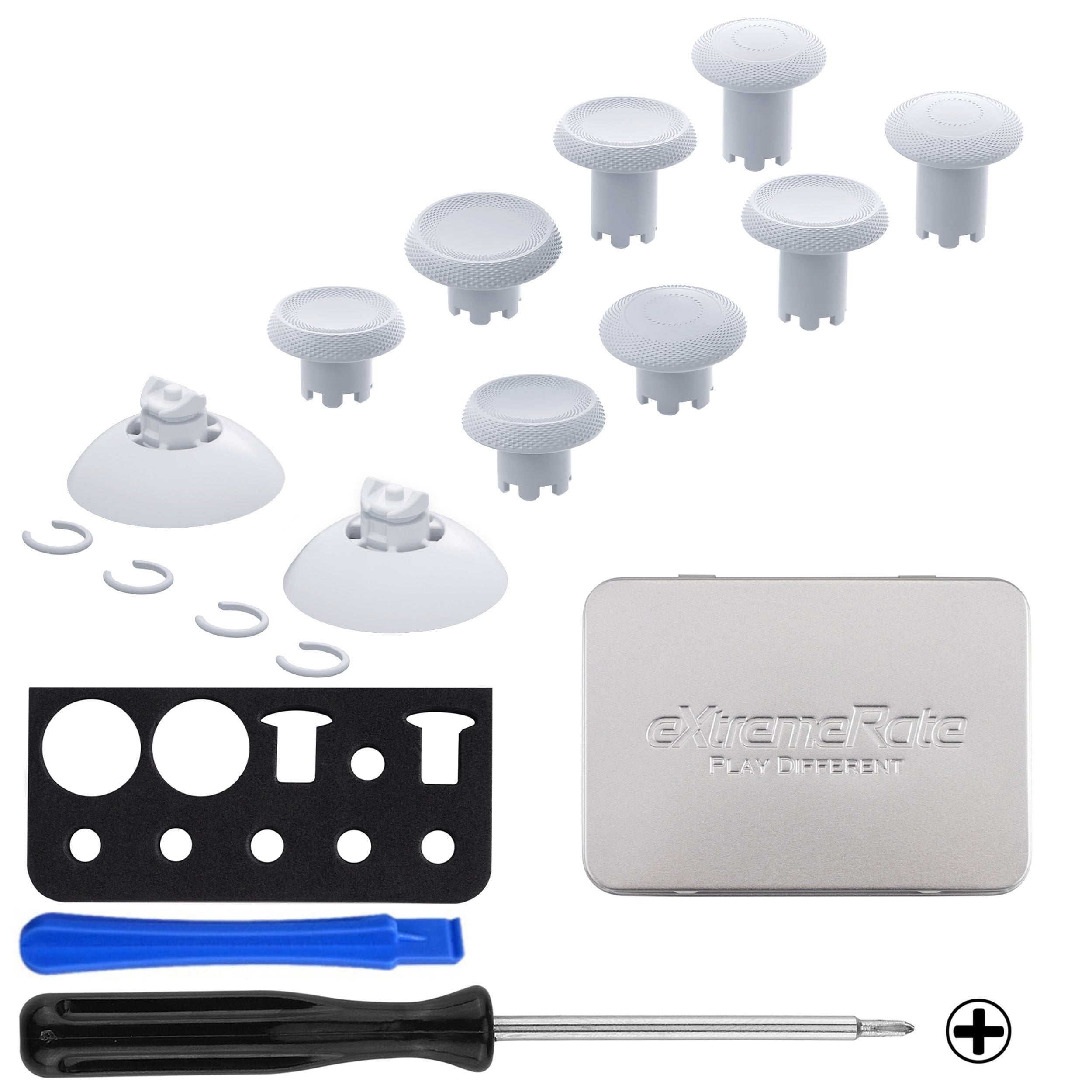 eXtremeRate ThumbsGear V3 Interchangeable Thumbsticks for Xbox Core Controller - 4 Height Adjustable Convex & Concave Joysticks Compatible with Xbox One S/X/Elite & Nintendo Switch Pro Controller (Original White) - Perfect for Competitive Gaming & Enhanced Control