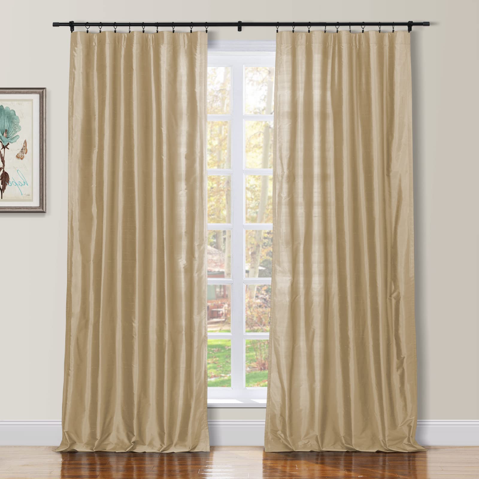 TWOPAGES 96 Inch Long Rod Pocket Dupioni Silk Curtains for Girls Bedroom - Room Darkening, Blackout Back Tab Hook Belt Design, Pale Pink Window Drapes (1 Panel 50W x 96L) - Perfect for Nursery, Kids Room & Teen Bedroom Decor