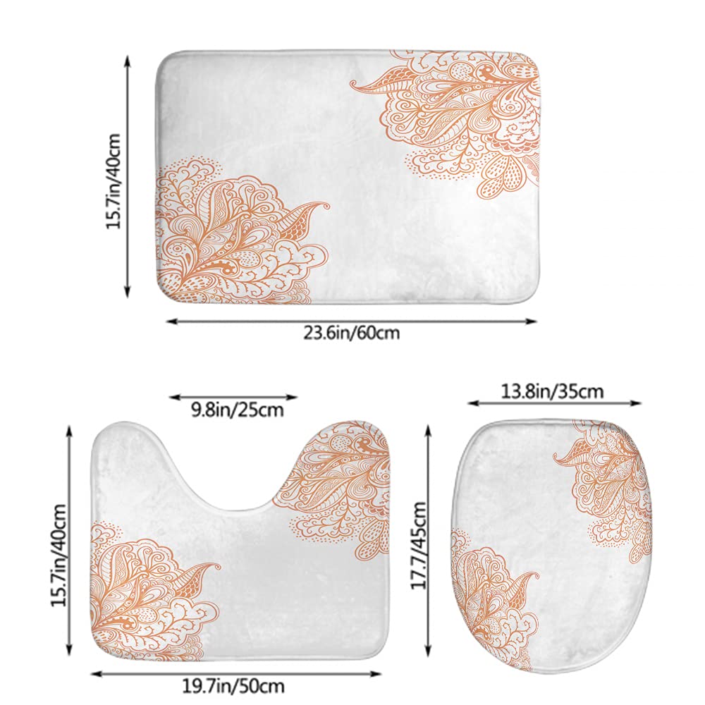 WONDERTIFY Non-Slip Bathroom Rug Set - 3 Piece Floral Lace Decor (Bath Mat, Contour Mat, Toilet Lid Cover) for Elegant Home Bathroom Safety & Style