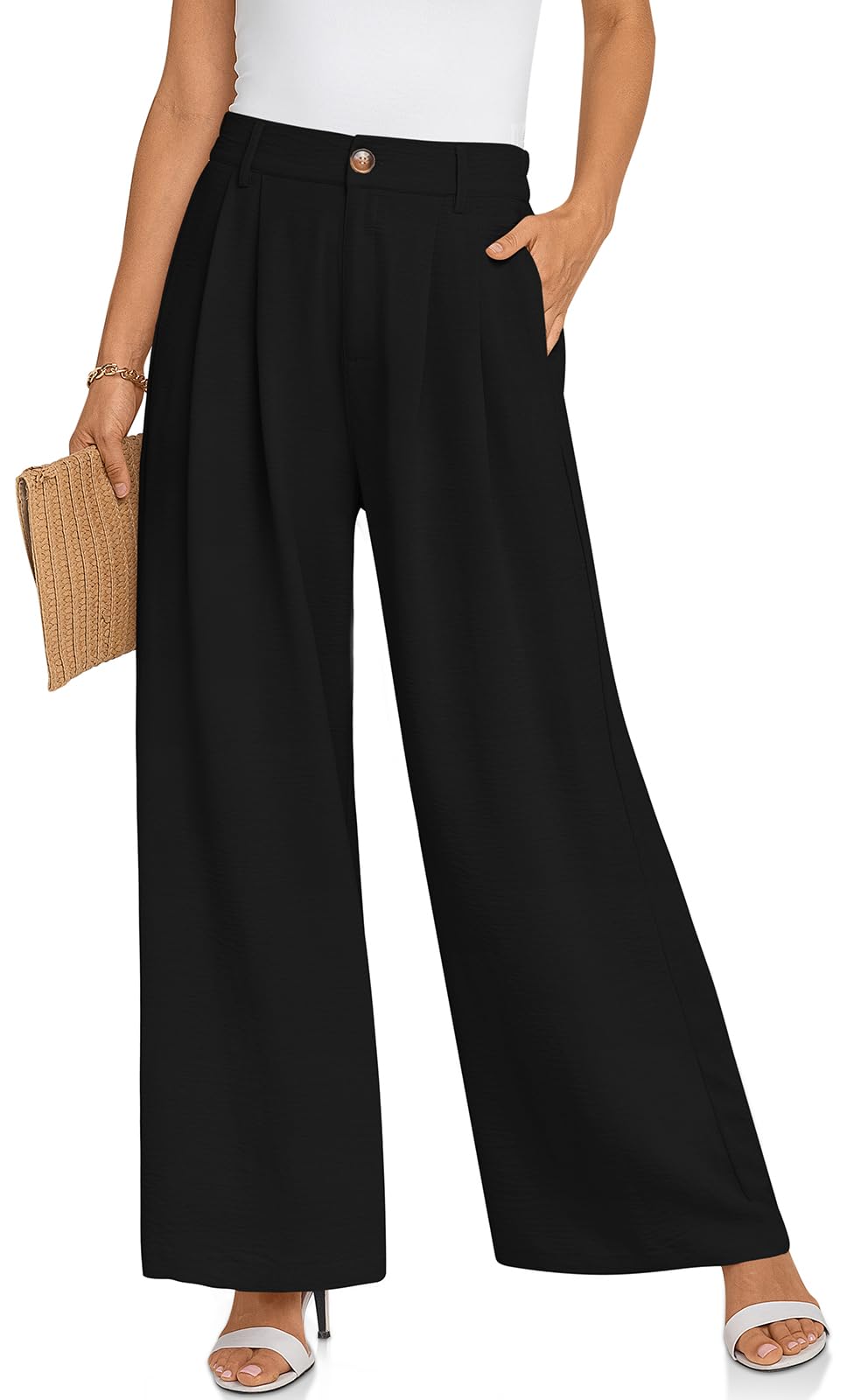 TARSE Women's Wide Leg Dress Pants - High Elastic Waist Business Work Trousers, Long Flowy Casual Pants for Office, Travel & Everyday Wear