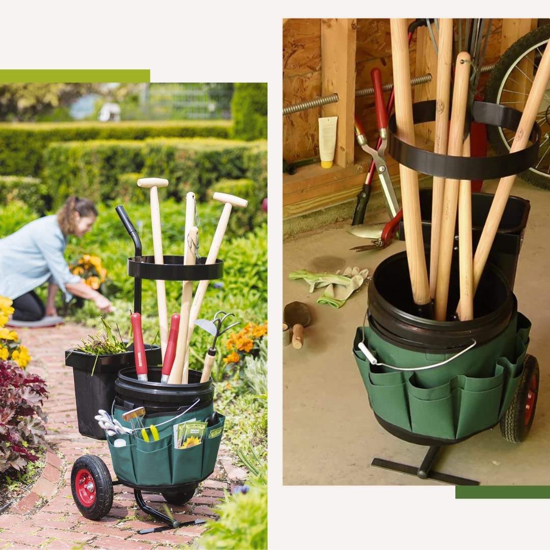 Heavy Duty Rolling Garden Tool Caddy with 5-Gallon Bucket & Multi-Pocket Organizer | All-in-One Mobile Utility Cart for Gardening, Landscaping & Outdoor Storage | Perfect for Tools, Soil, Plants & Yard Work Accessories