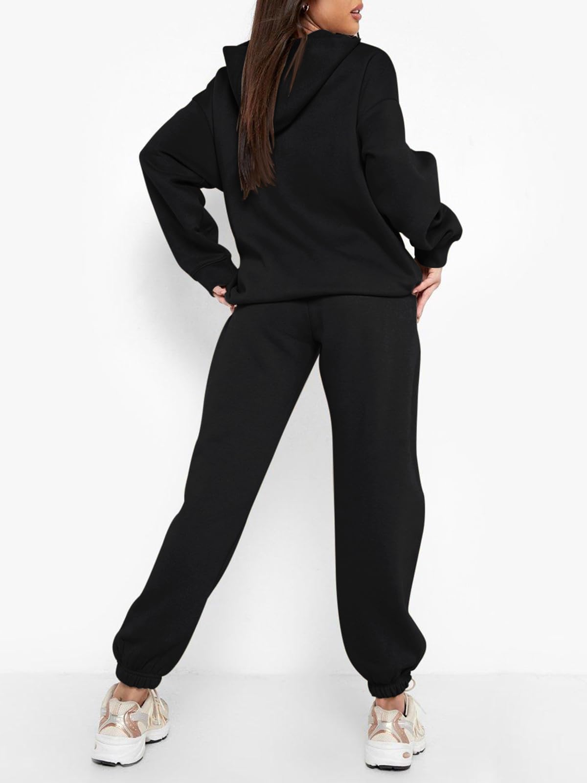 REORIA Women's Soft Cotton Lounge Wear Set - Warm Cozy Two Piece Outfit, Plus Size Hoodie & Jogger Tracksuit for Home, Travel & Casual Wear