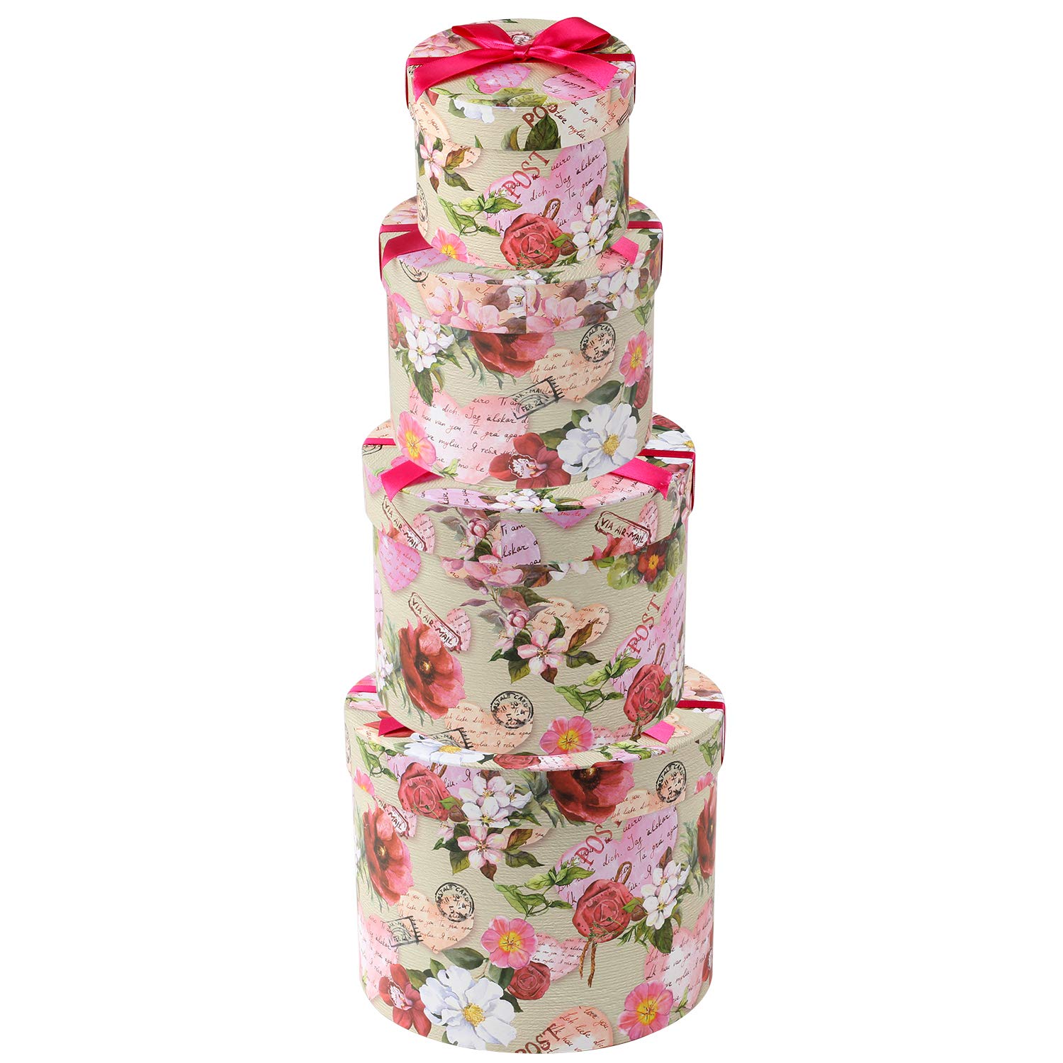 Pink Decorative Gift Boxes with Lids - Assorted Sizes Round Nested Present Boxes for Birthdays, Weddings, Valentine's Day & Anniversaries | Floral Design Gift Packaging for Jewelry, Candles, Chocolates & Party Favors