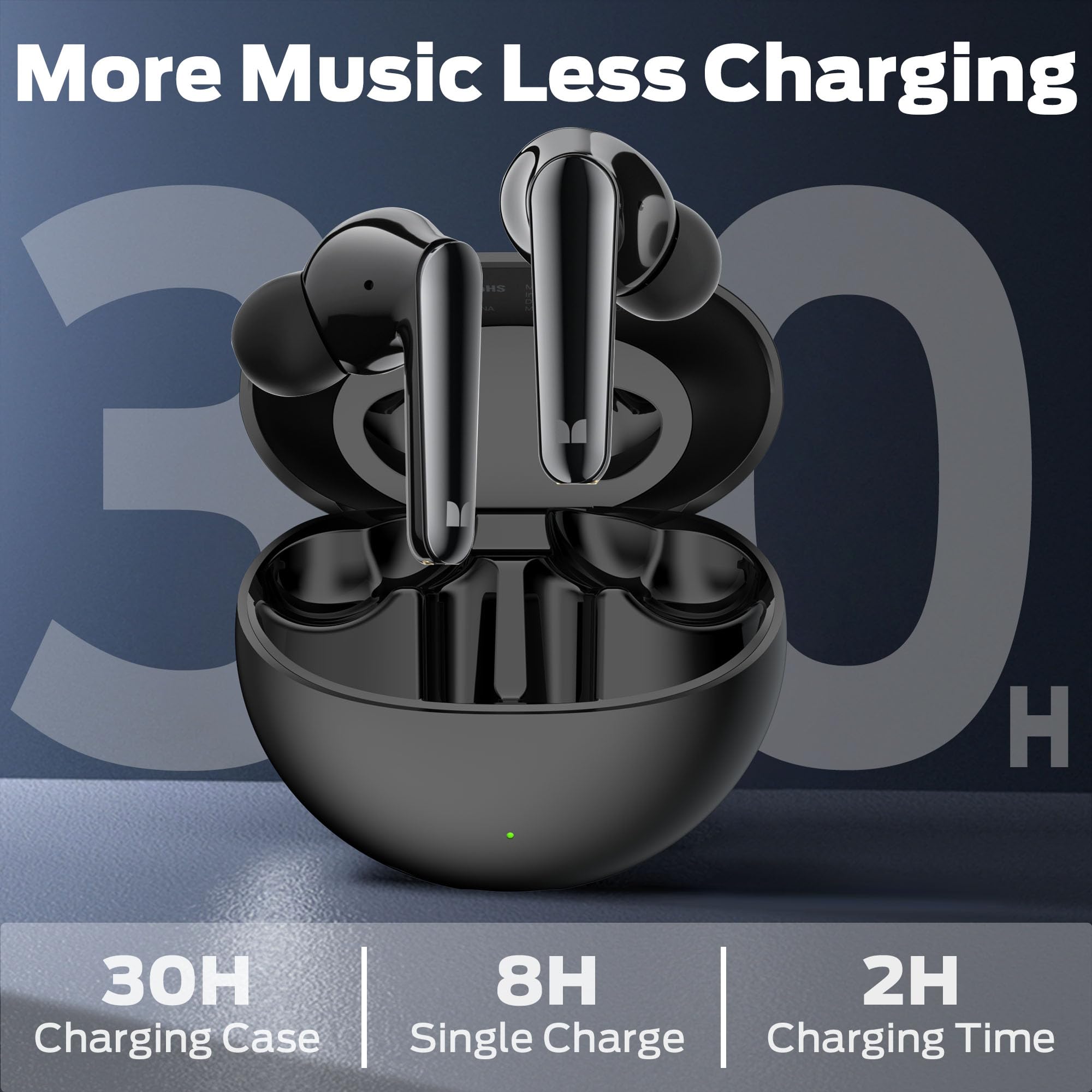 Monster N-Lite 203 Wireless Earbuds Bluetooth 5.3 - HiFi Stereo Sound, 30H Playtime, Type-C Fast Charging, HD Calls, Touch Control, IPX6 Waterproof in-Ear Headphones for Gym, Running, Workout & Travel