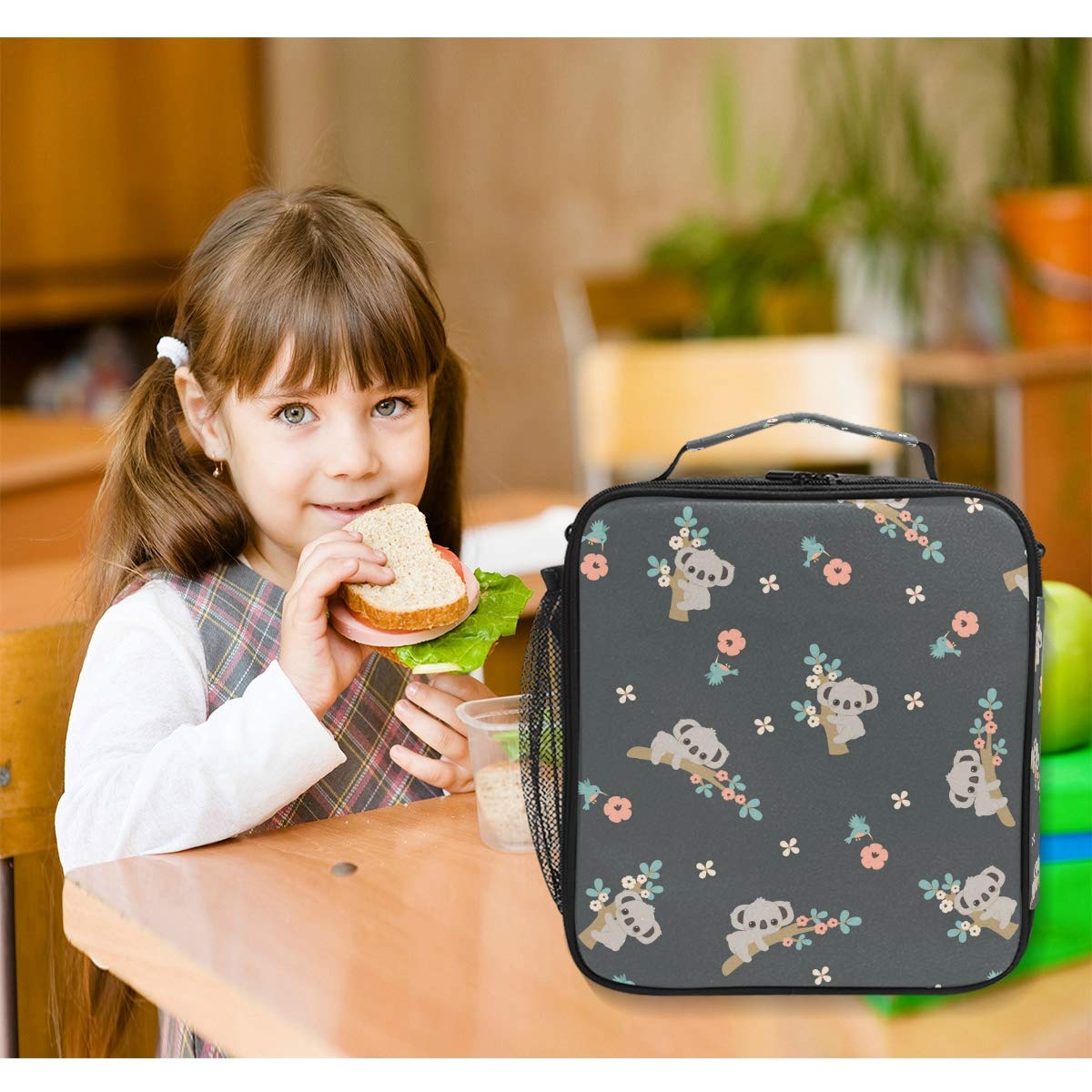 Insulated Koala Floral Bird Lunch Bag with Shoulder Strap - Leakproof Cooler Tote for School, Work & Picnics - Cute Lunchbox for Women, Men, Boys & Girls