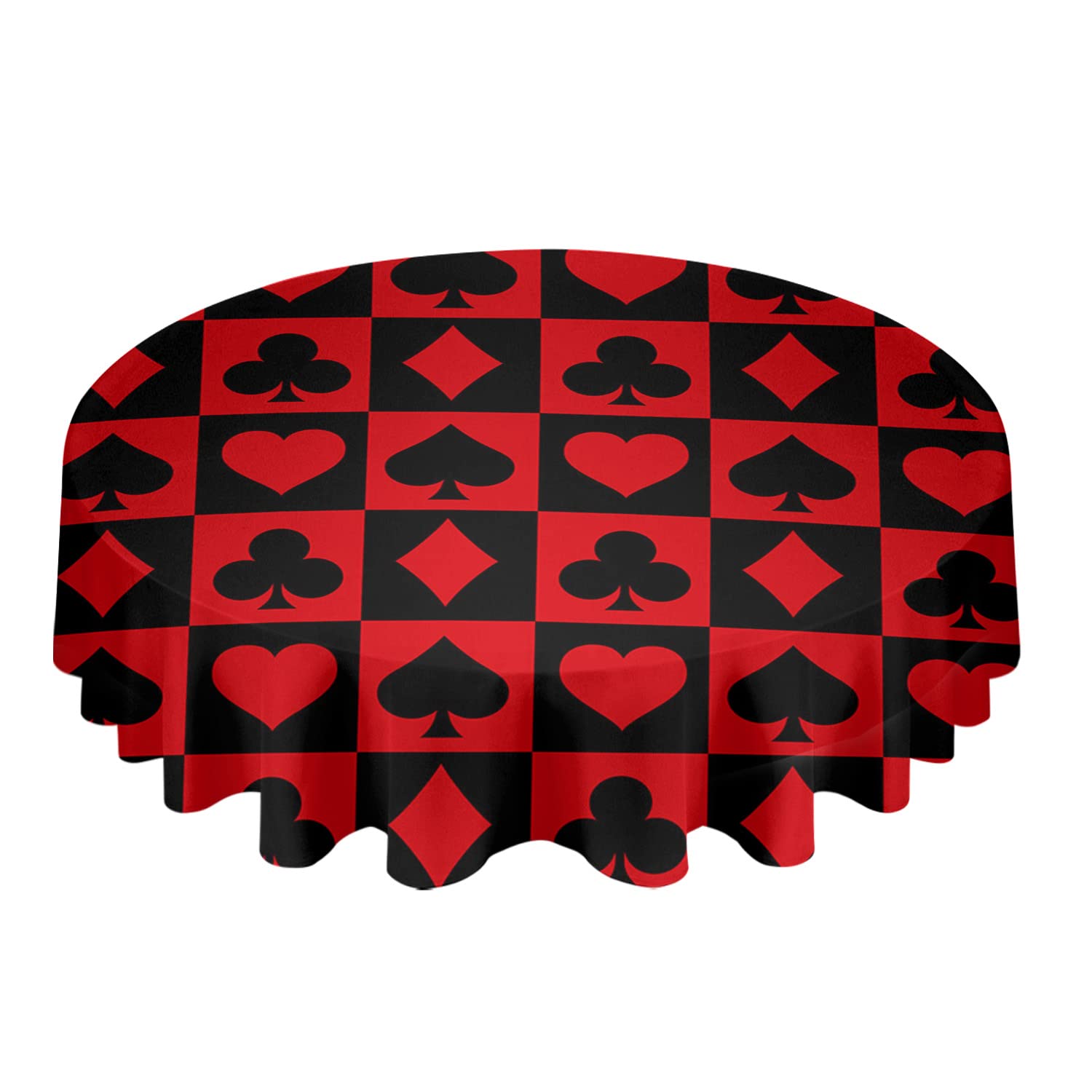 Waterproof Vinyl Tablecloth 54 Inches - Red Heart Lattice Check Buffalo Pattern, Oil & Spill Proof Round Table Cover for Outdoor Camping, Parties, Poker Games - Easy Wipe Clean Dining Table Protector for Picnics, BBQs, and Family Gatherings