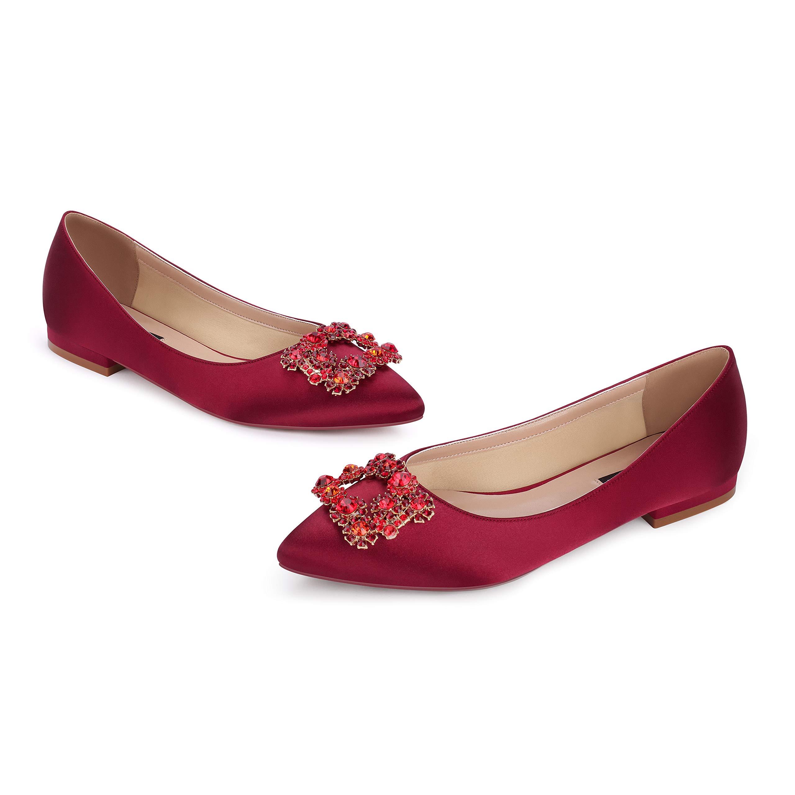 ERIJUNOR Women's Rhinestone Satin Wedding Shoes - Comfortable Pointed Toe Slip-On Flats for Brides, Prom, Evening Party & Special Occasions | Elegant Dress Shoes for Weddings, Dances & Formal Events | Perfect for Bridal Shower, Anniversary & Red Carpet Looks | Ideal for Church Ceremonies, Cocktail Parties & Photoshoots | Great for Bridal Portraits, Reception, and First Dance
