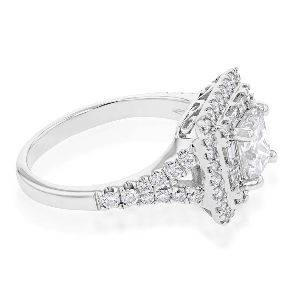 18ct White Gold 1.80 Carat Diamond Ring with 1.00 Carat Certified Princess Cut Center Stone - Perfect for Engagement, Wedding & Anniversary Gifts