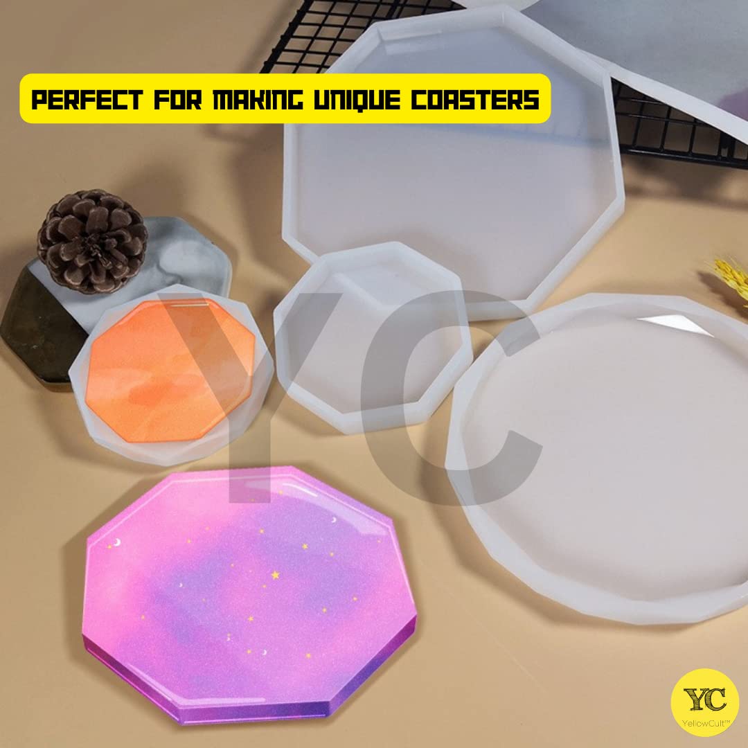 YellowCult™ 3D Resin Silicone Mold Set for DIY Crafts - 2 Piece Coaster Molds (1 Large & 1 Small Hexagonal) - Perfect for Resin Art, Soap Making, Chocolate Candies, Ice Cubes & Candle Making - Ideal for Home Decor, Gift Making & Creative Projects