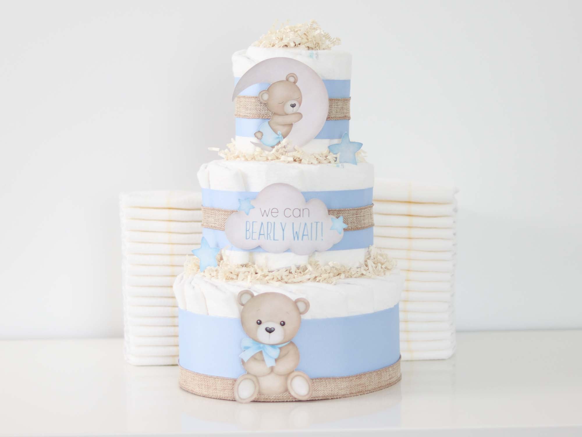 Adorable Blue Teddy Bear Diaper Cake - Perfect Baby Shower Gift & Nursery Decor - SKU: DCBG1003