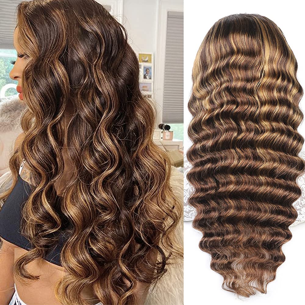 10 Pairs Body Wave Ombre 1B/27 Black Brown Highlight Human Hair Wigs - 180% Density Brazilian Remy Hair - 13x6 HD Invisible Lace Front Wig (24 Inch) - Perfect for Cosplay, Daily Wear & Special Occasions