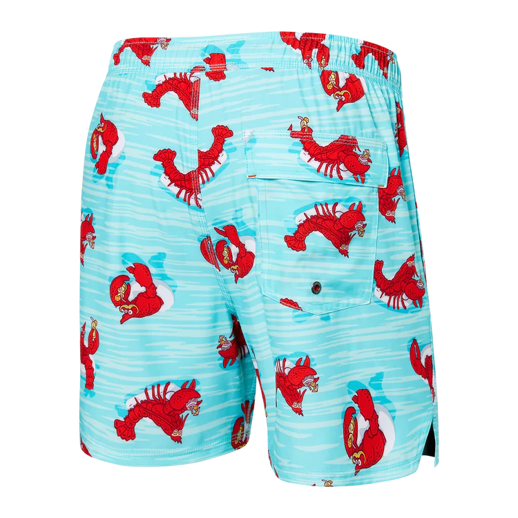 SAXX 5 Inch Oh Buoy 2-in-1 Volley Lobster Lounger Swim Trunks for Men - Quick Dry, UPF 50+ Sun Protection, Comfortable Boxer Brief Liner - Perfect for Beach, Pool, Vacation & Water Sports (Aqua)