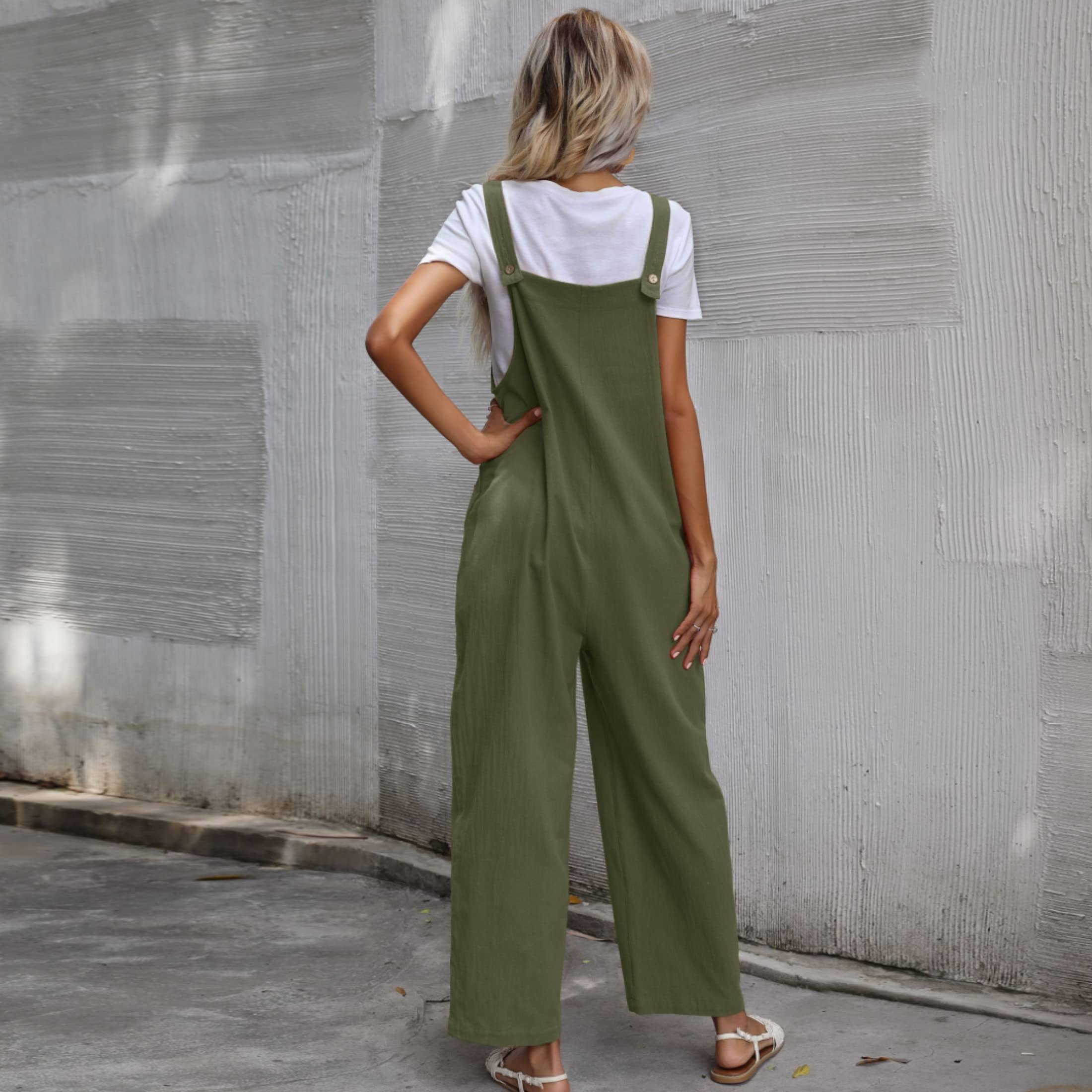 Zontroldy Women's Summer Sleeveless Cotton Linen Romper Overalls - Baggy Strap Wide Leg Jumpsuit with Pockets | Casual Outfit for Beach, Vacation & Outdoor Activities