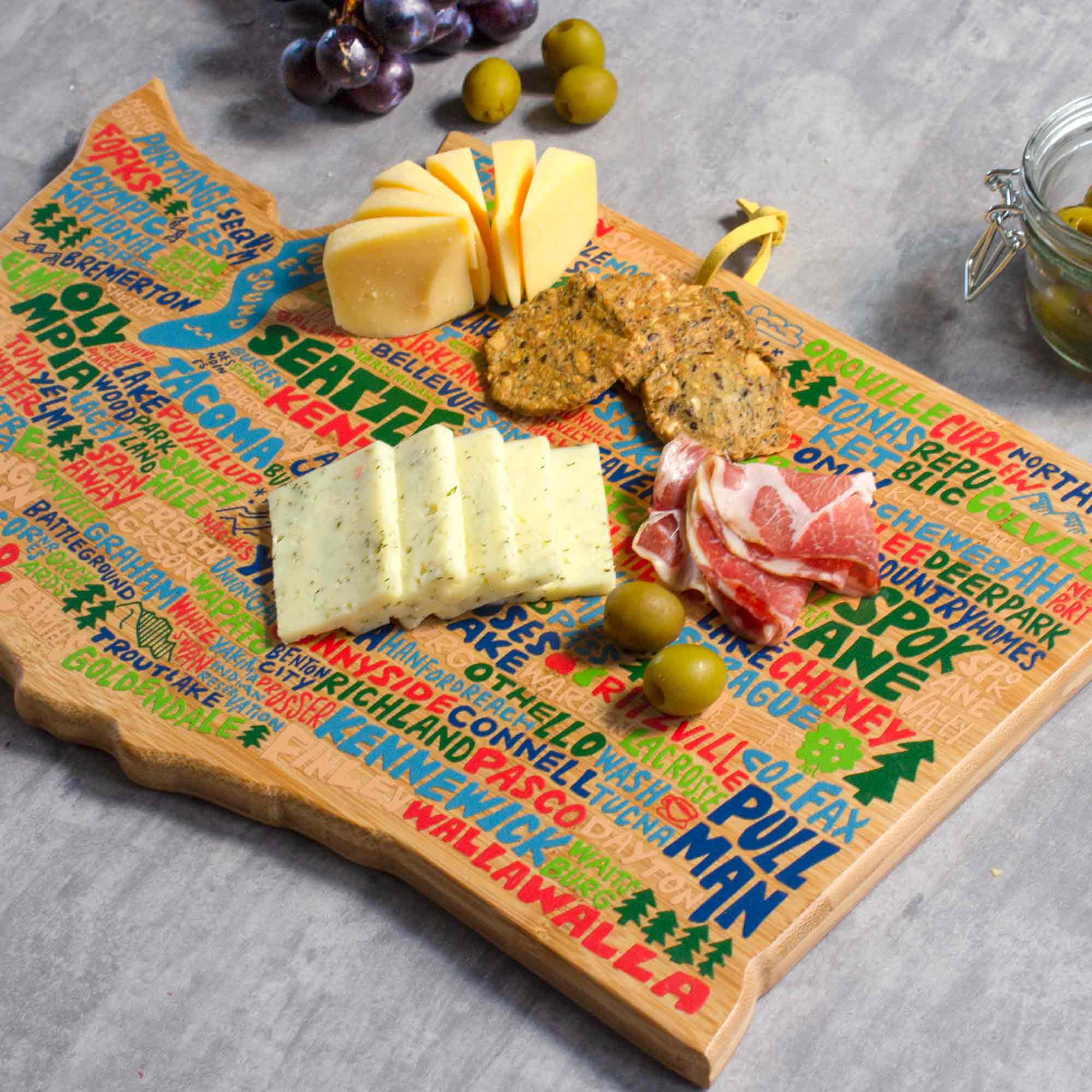 Washington State Themed Cutting Board - Engraved Wooden Chopping Board with Wander on Words™ Artwork - Perfect for Kitchen Prep, Charcuterie Boards & Home Decor