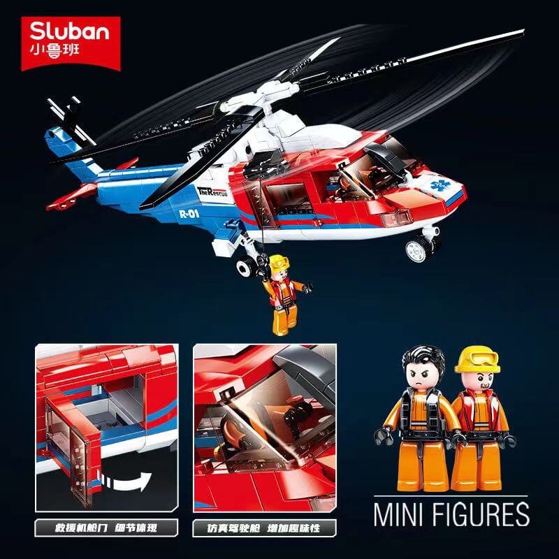 Sluban Military S7 6D Sea Rescue Aircraft Building Blocks Set - 3D Model Kit for Kids & Adults - Perfect for Creative Play, STEM Learning & Collectors Display