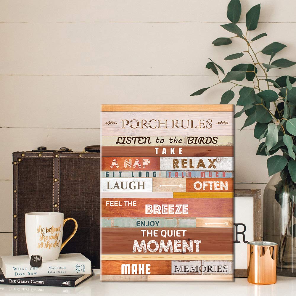 Porch Rules Canvas Wall Art - Ready to Hang Farmhouse Decor 11.5'' x 15'' - Perfect for Living Room, Porch, Entryway & Country Style Home Decor
