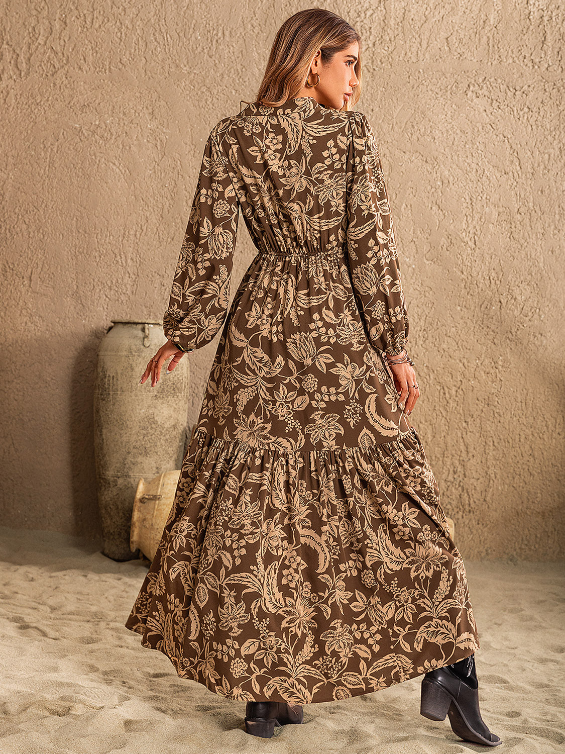 Southwestern Boho Long Sleeve Maxi Dress for Women - Floral Print Bohemian Style Flowy Dress for Fall & Winter - Perfect for Casual Outings, Date Nights & Festivals