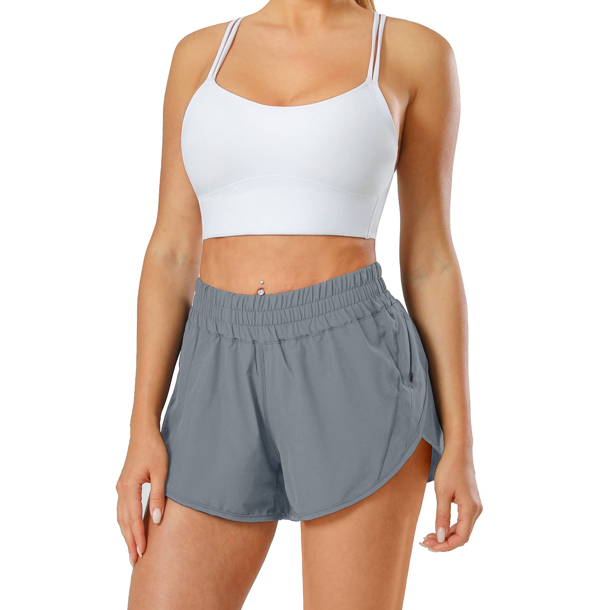 **Aurefin Women's Quick Dry Athletic Shorts - Elastic Waist & Zip Pockets - Running, Workout, Yoga & Gym Activewear**    *(Perfect for Running, Gym Training, Yoga, and Outdoor Sports - Lightweight & Breathable for All-Day Comfort)*