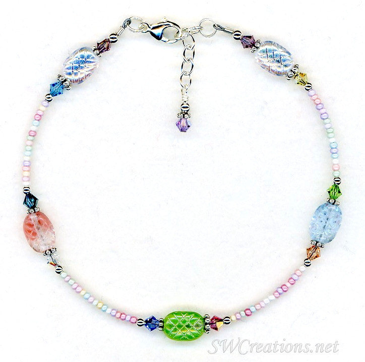 Pastel Glass Crystal Beaded Anklet for Women - Elegant Bohemian Ankle Bracelet for Summer Beach, Wedding & Party Accessories