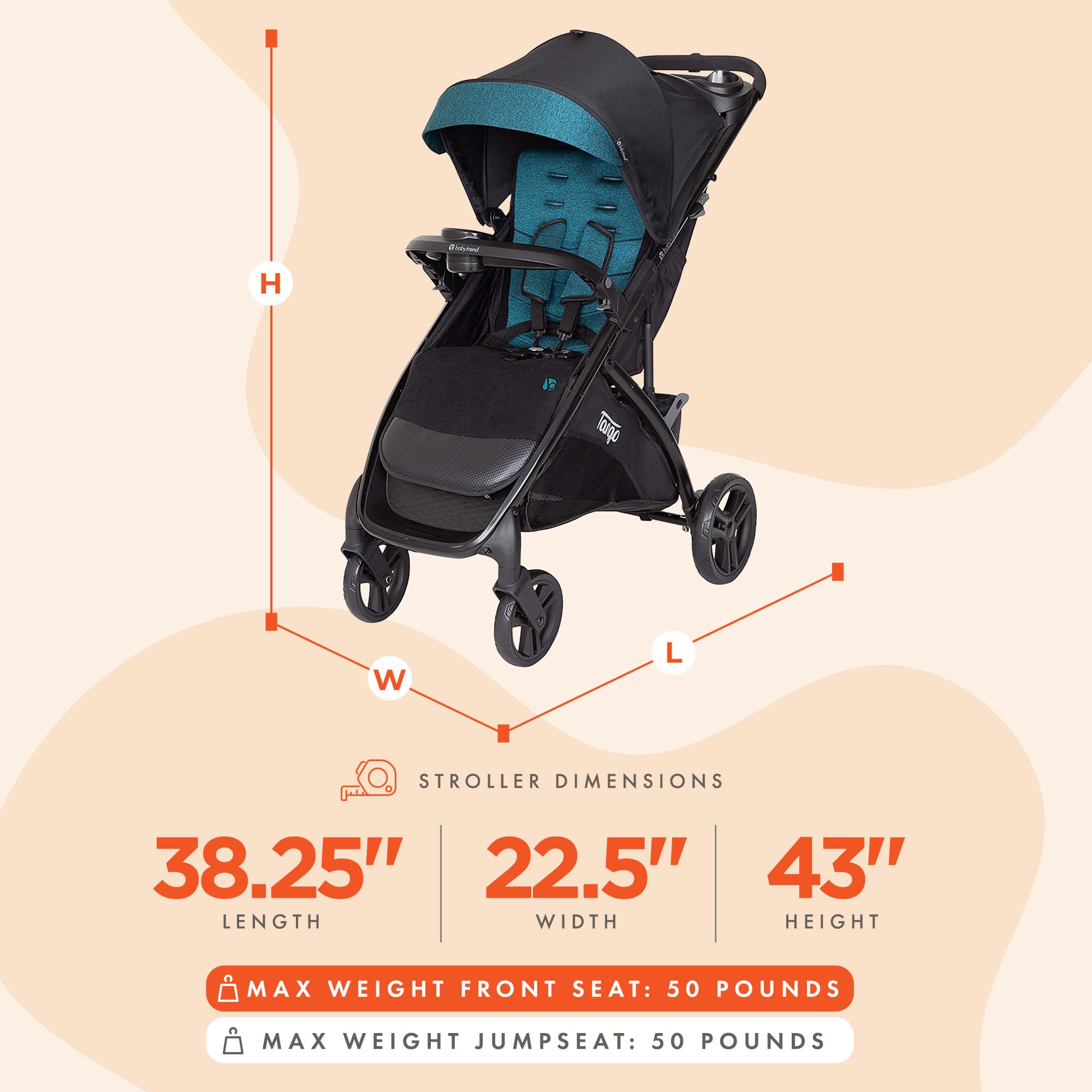 Baby Trend Tango™ Lightweight Stroller - Compact Foldable Travel Stroller for Infants & Toddlers, Veridian Green | Perfect for Shopping, Travel & Daily Walks