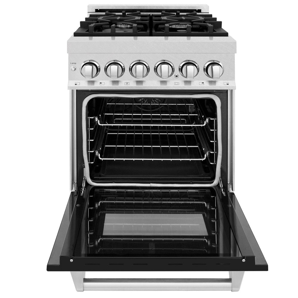 ZLINE 24 Inch 2.8 Cu Ft Dual Fuel Range - 4 Burner Gas Cooktop & Electric Convection Oven - Satin Stainless Steel with Black Matte Door (RAS BLM 24) - Perfect for Modern Kitchens & Professional Style Cooking
